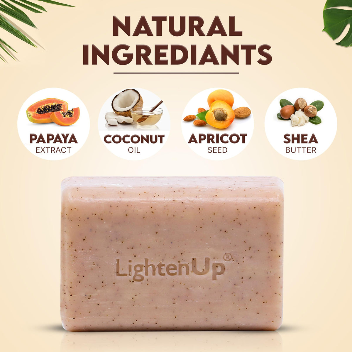 LIGHTEN UP| Jabón Exfoliante | Limpiador facial aclarante blanqueador | Con Albaricoque Glicerina y Aceite de Coco | para el Cuidado de la Piel con Ingredientes Naturales | 7oz 200gr