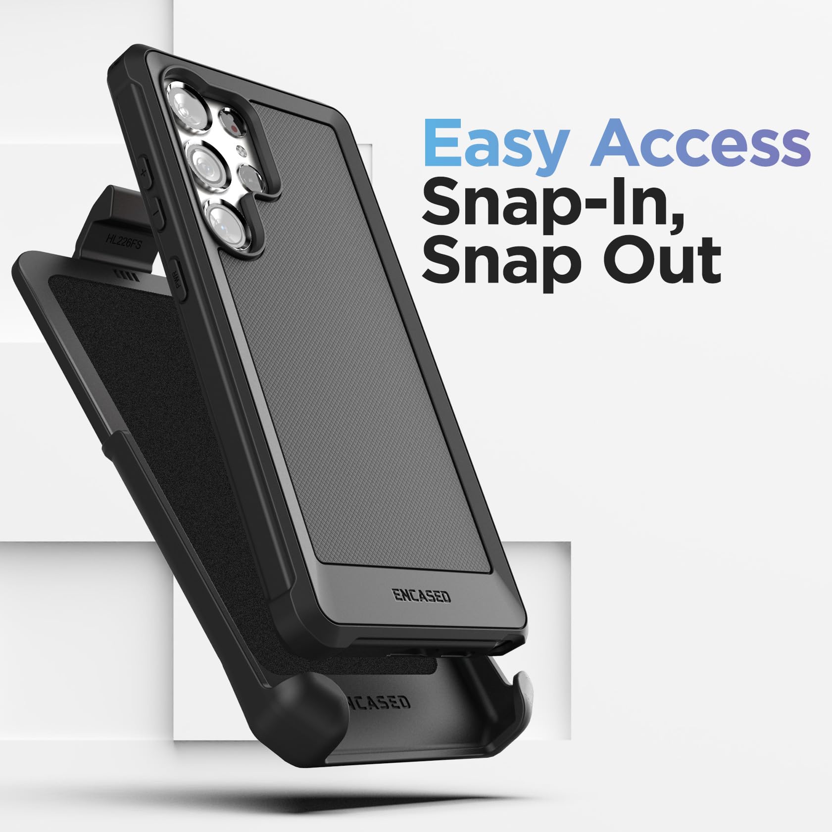 Funda con cinturón Falcon Encased diseñada para Samsung Galaxy S24 Ultra - Funda protectora con protector de visualización de vidrio templado (negro)
