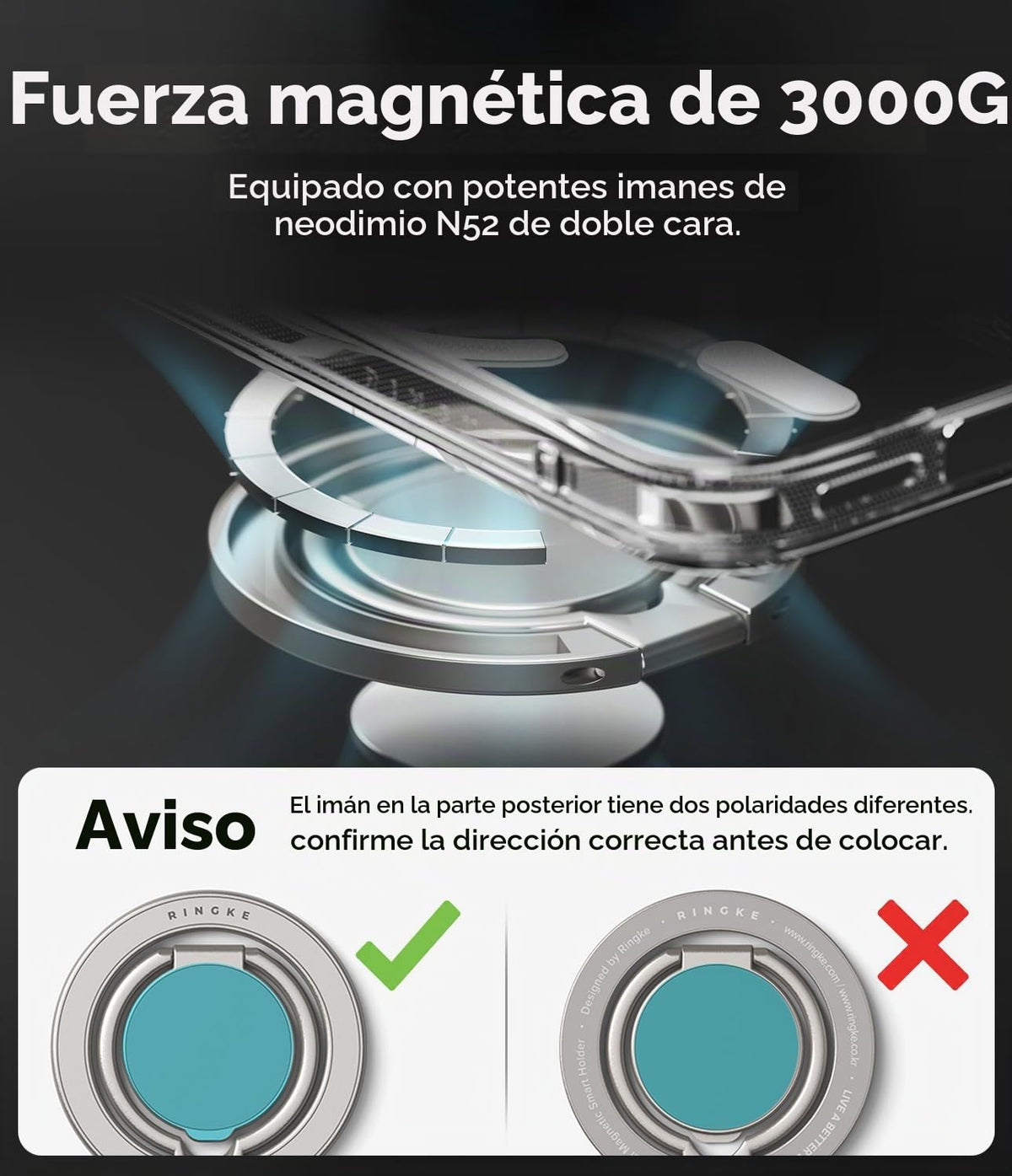 Soporte Magnético Dual Ringke Satin Silver con Bisagra Ajustable Multiángulo para iPhone, Galaxy, Pixel y Otros Celulares Compatible con MagSafe