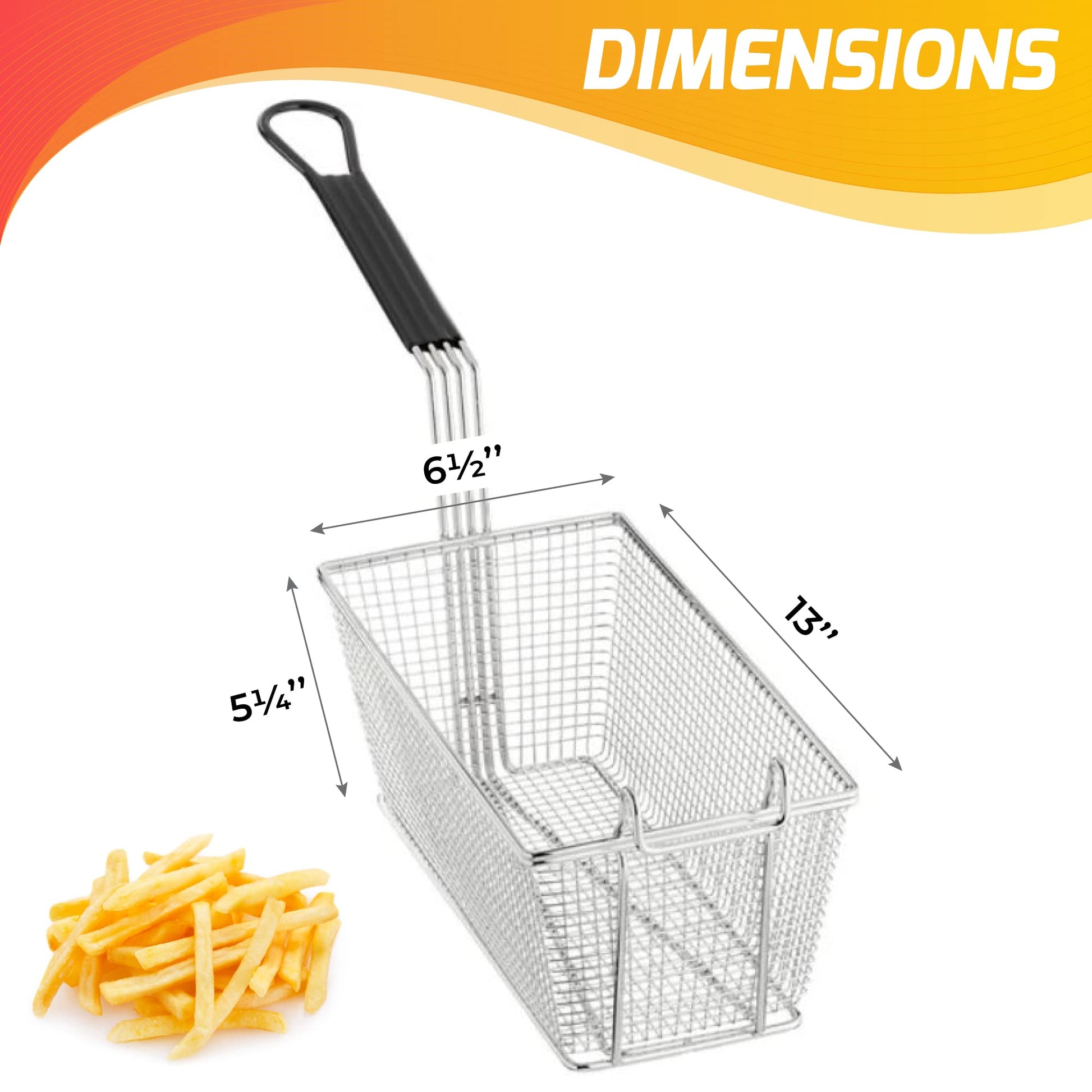 Cesta para freidora | 13 x 6.5 x 5.25 pulgadas, uso comercial de cocina de restaurante, ganchos delanteros, mango antideslizante, acero inoxidable niquelado (paquete de 2)