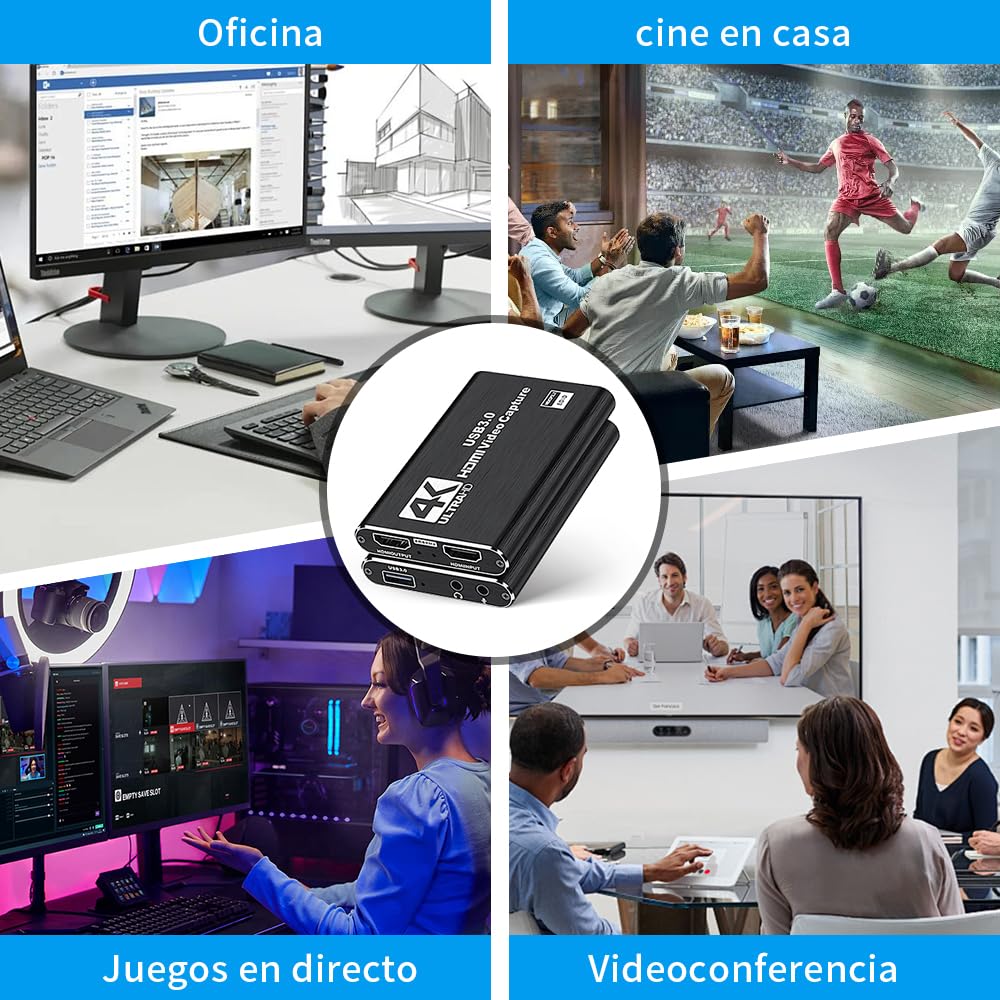 vantisan Capturadora de Video HDMI, 4K HDMI a USB3.0 Video Converter, 1080P@60Hz Video Tarjeta de Captura de Juego,con Entrada de Micrófono de 3.5mm, para Windows, Linux OS, Mac OS, OBS