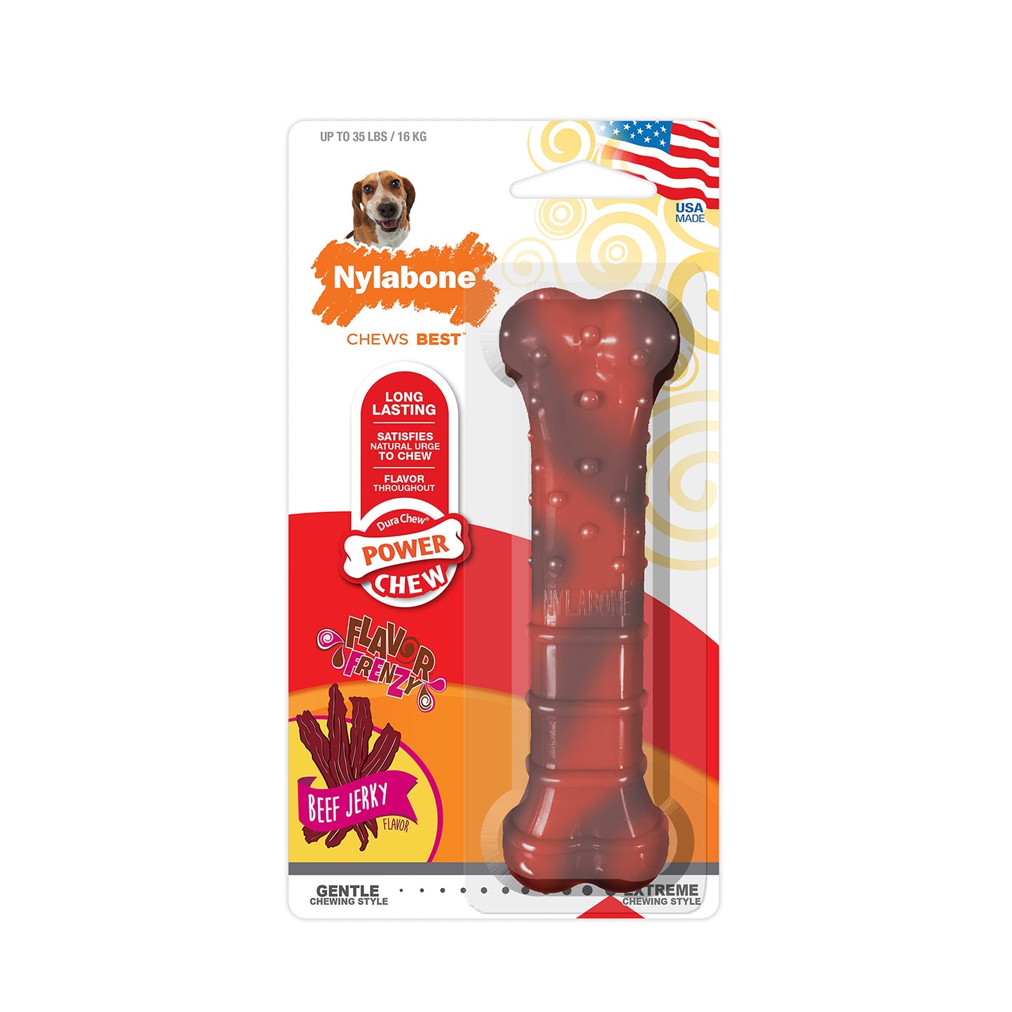Juguete Masticable para Perros Nylabone Power Chew Larga Duración Texturizado Sabor Beef Jerky Lobo