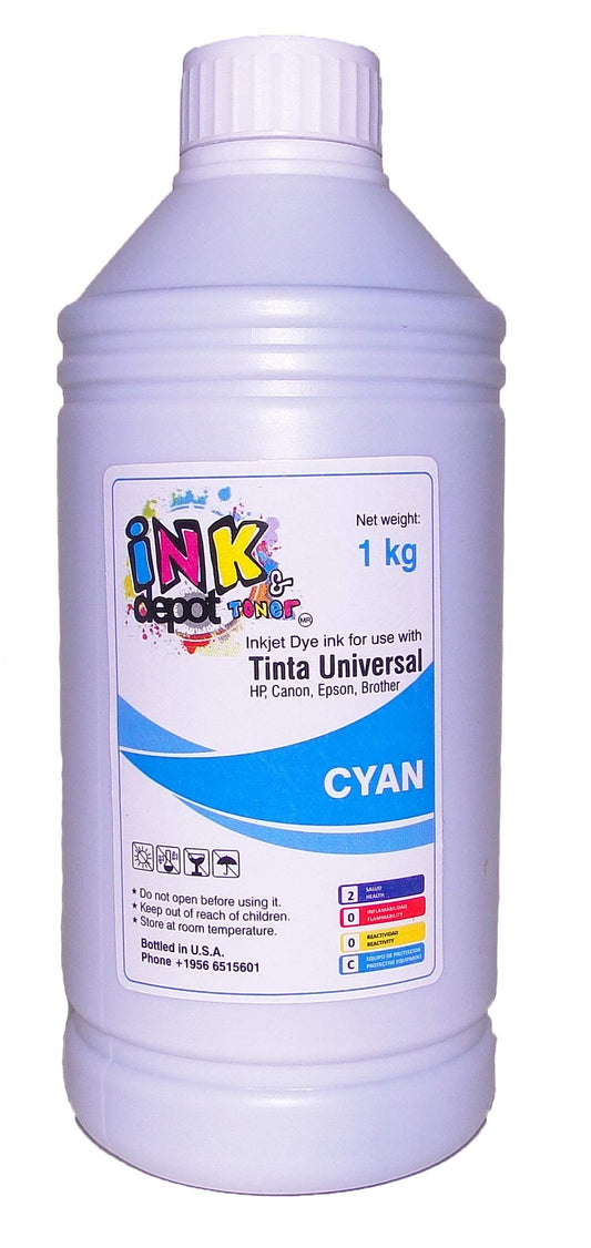 Ink Depot Litro de Tinta Premium Universal Marca, Dye Compatible con EPSON, HP, Canon, Brother (Cyan)