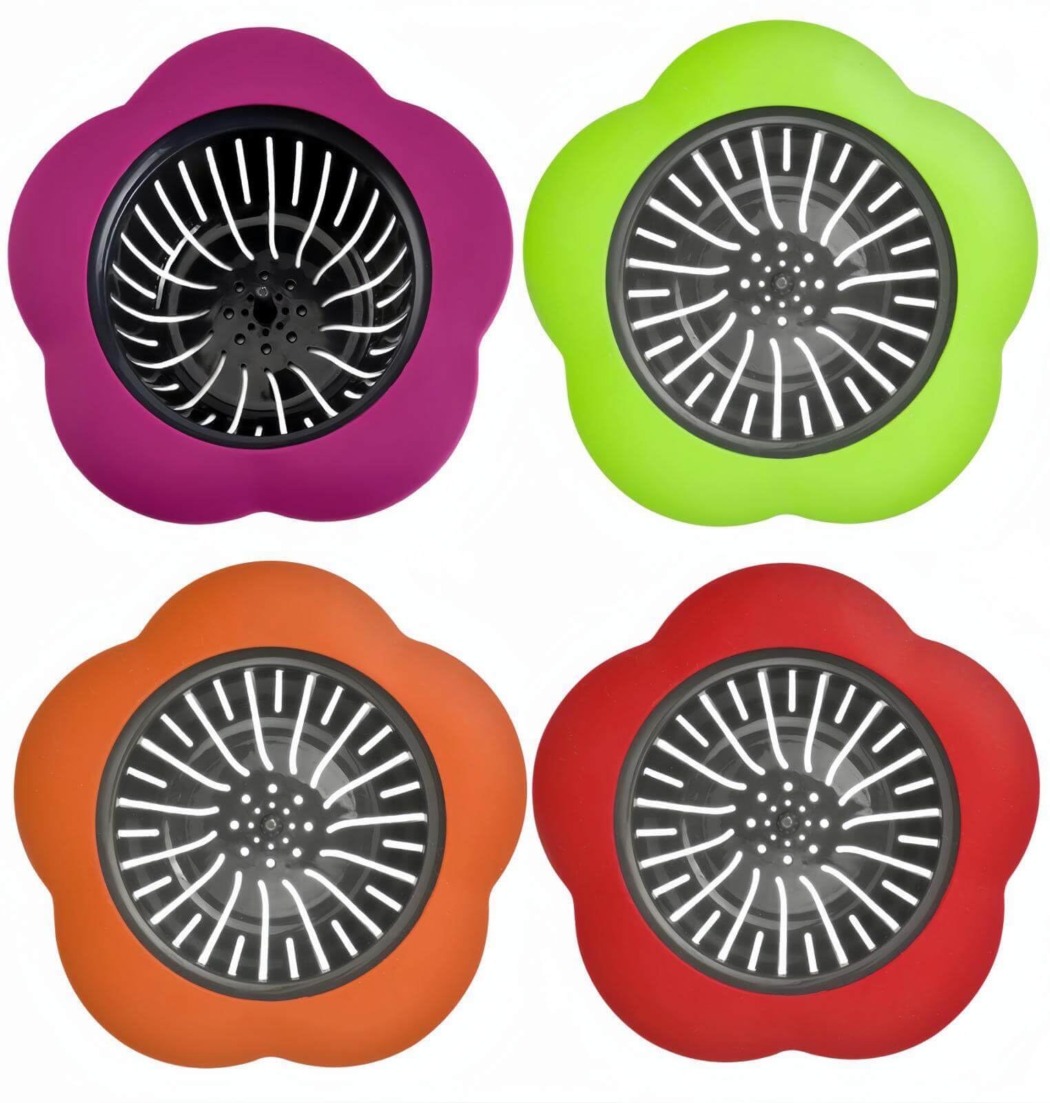 JIANYI - Colador de fregadero de cocina, 4 coladores de fregadero de silicona, borde ancho grande de 4.5 pulgadas de diámetro para fregadero de cocina, multicolor