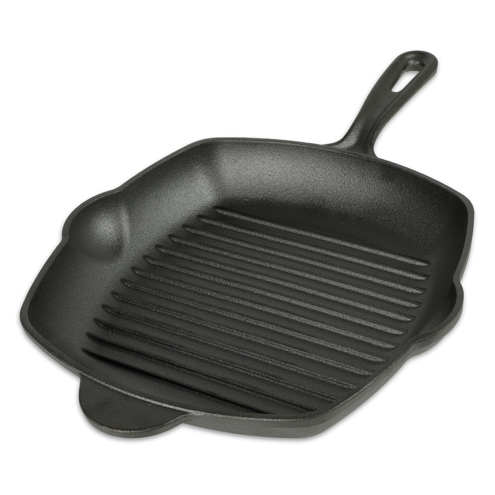 CASA LITUS Sartén de Hierro Fundido Precurado tipo Parrilla Extra Grande (2 Litros), Plancha para Asar con Superficie Acanalada, Mango y Vertederos Laterales, para Estufa de Gas, Horno o Fuego Directo