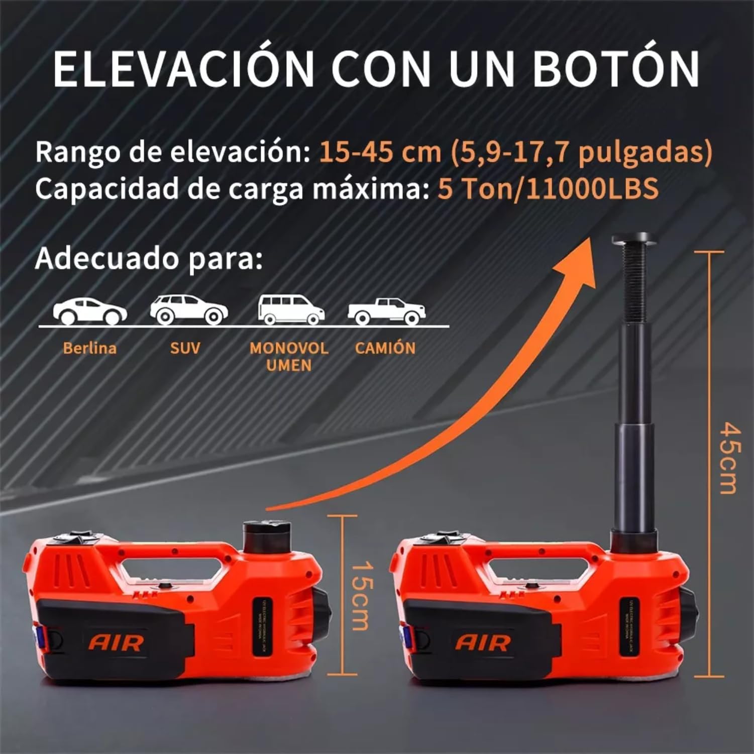 FIXITFAST Kit de Gato eléctrico de 5 toneladas y 12 V para Coche hidráulico con Llave de Impacto y Bomba de inflado de neumáticos y luz LED para neumáticos de Cambio de Camiones SUV, sedán