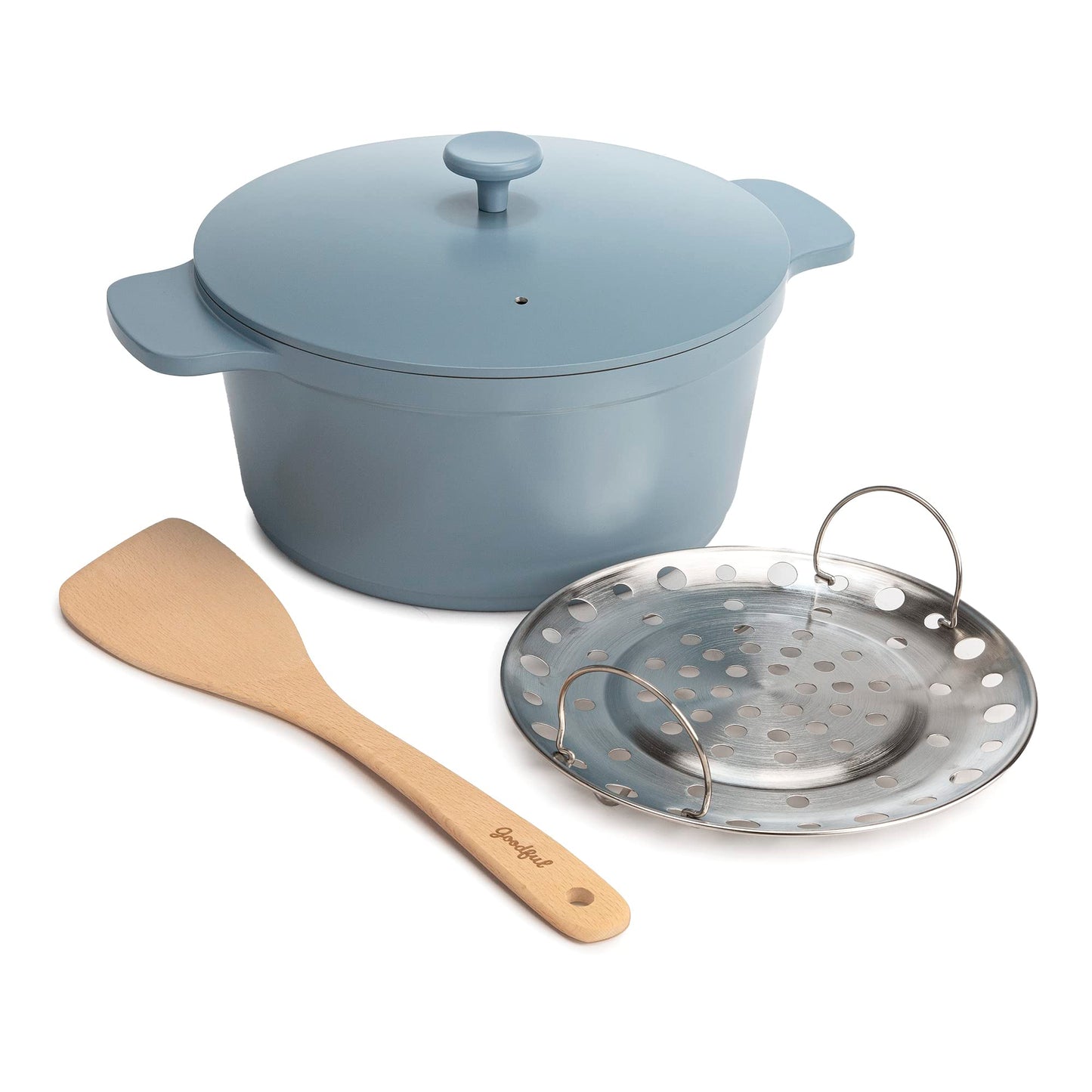 Goodful - Olla todo en uno, antiadherente de revestimiento múltiple, horno holandés fundido de alto rendimiento con tapa a juego, estante para asar y volteador, hecha sin PFOA, utensilios de cocina