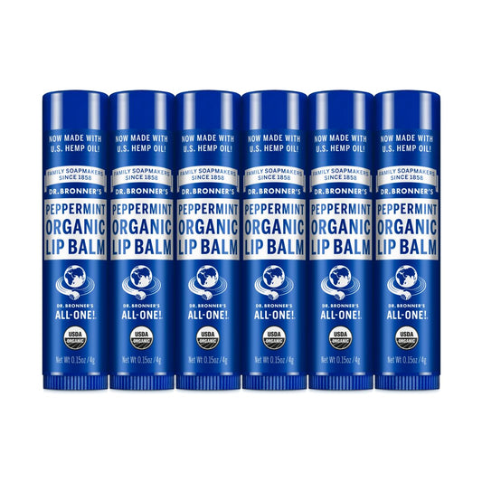 Dr. Bronner's Bálsamo Labial Orgánico Menta, Fórmula Hidratante y Refrescante con Aceites Esenciales, Pack de 6 Unidades