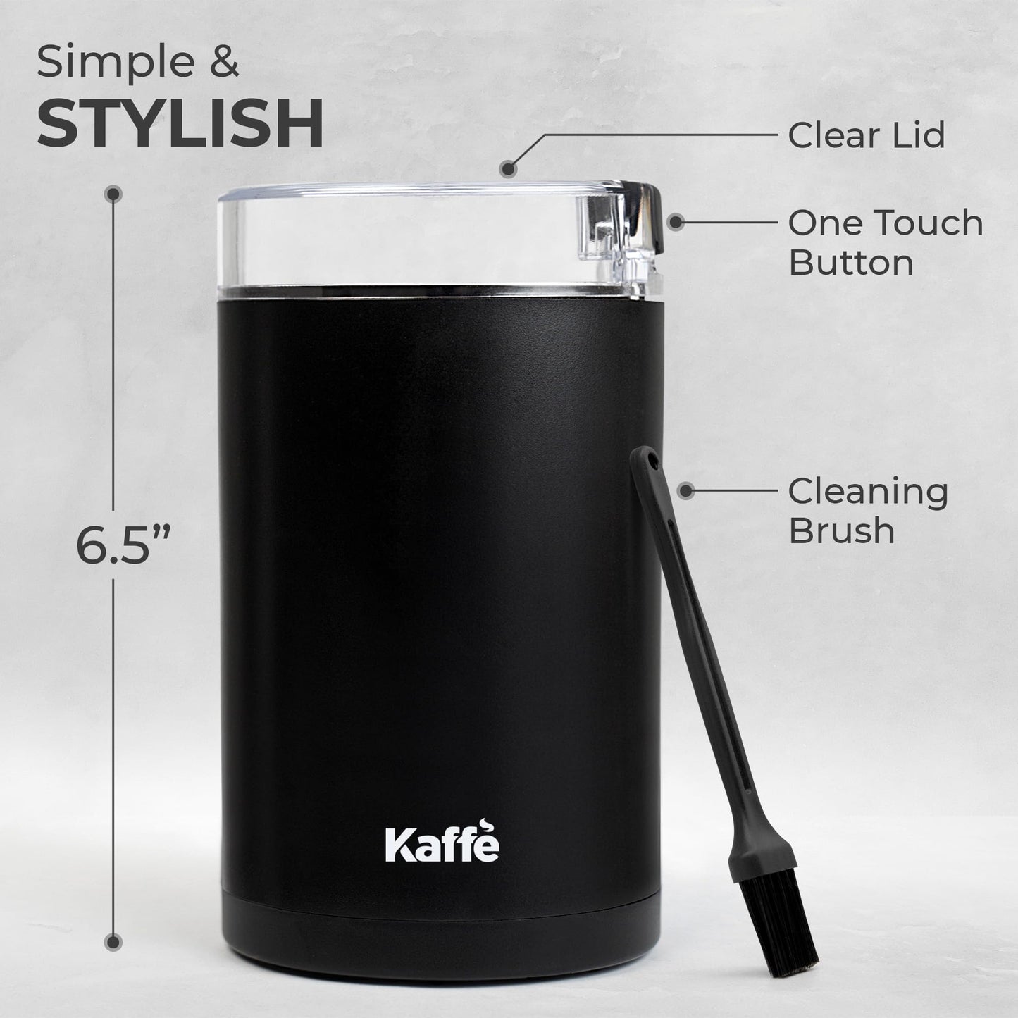 Molinillo de Café Eléctrico Kaffe Negro de Un Toque con Cepillo de Limpieza para Uso Doméstico