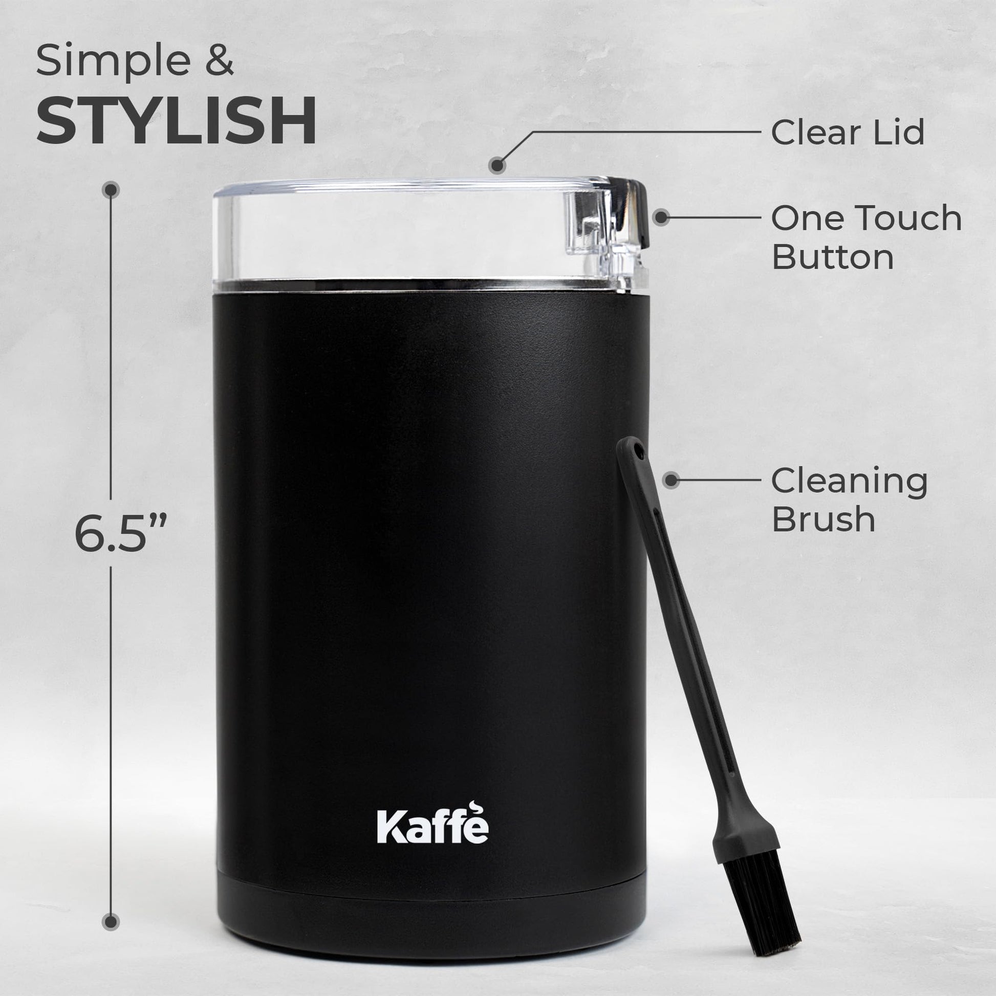 Molinillo de Café Eléctrico Kaffe Negro de Un Toque con Cepillo de Limpieza para Uso Doméstico