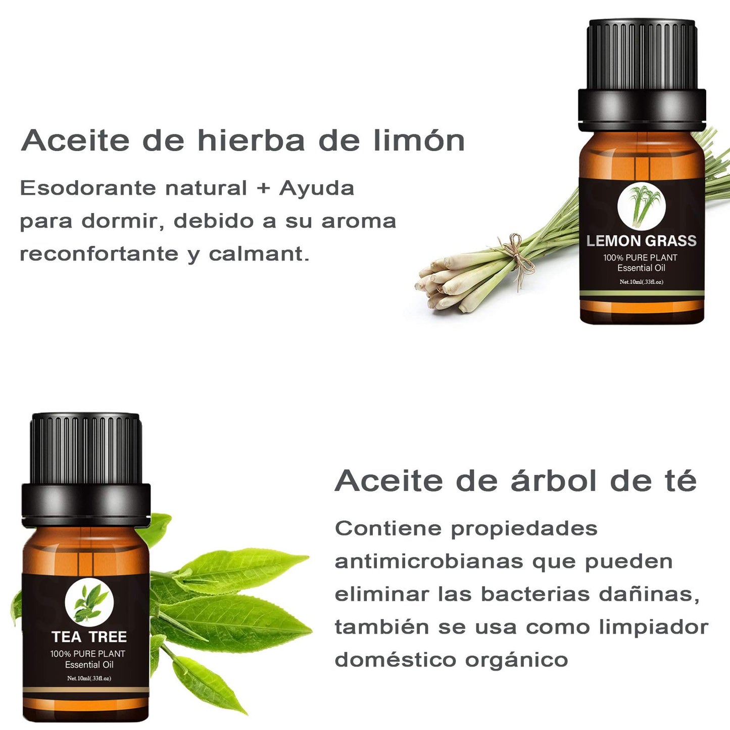 Kit de Aceites Esenciales de Aromaterapia para Difusor SPA Naranja Lavanda Arból de Té Menta Limoncillo Eucalipto