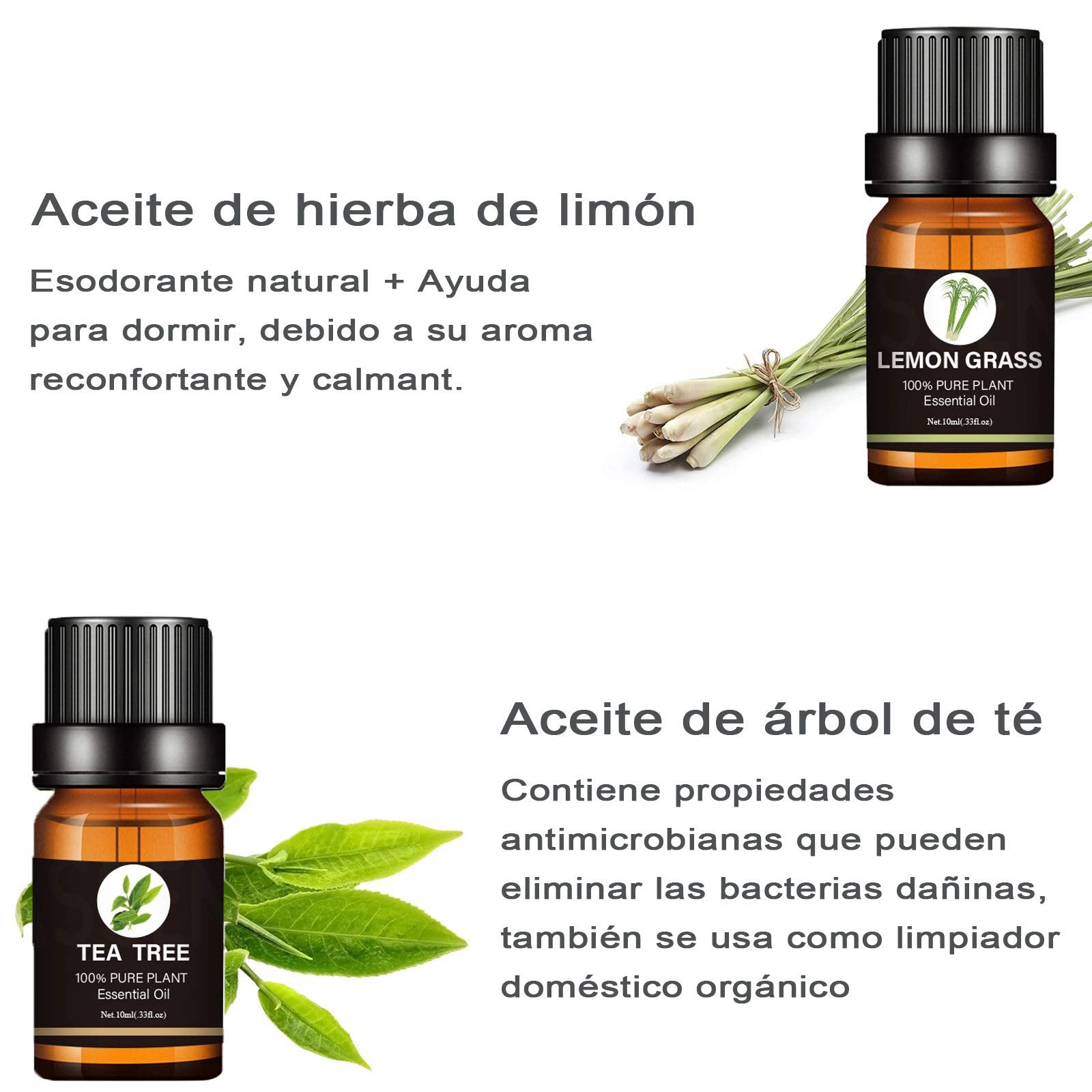 Kit de Aceites Esenciales de Aromaterapia para Difusor SPA Naranja Lavanda Arból de Té Menta Limoncillo Eucalipto