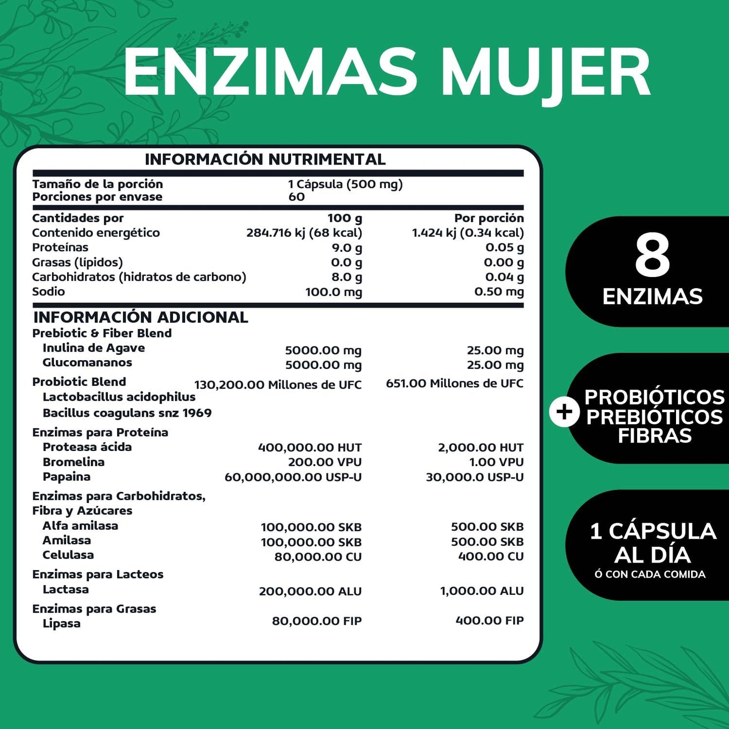 Suplemento Digestivo Quotidien Vegano Amplio Espectro para Mujer