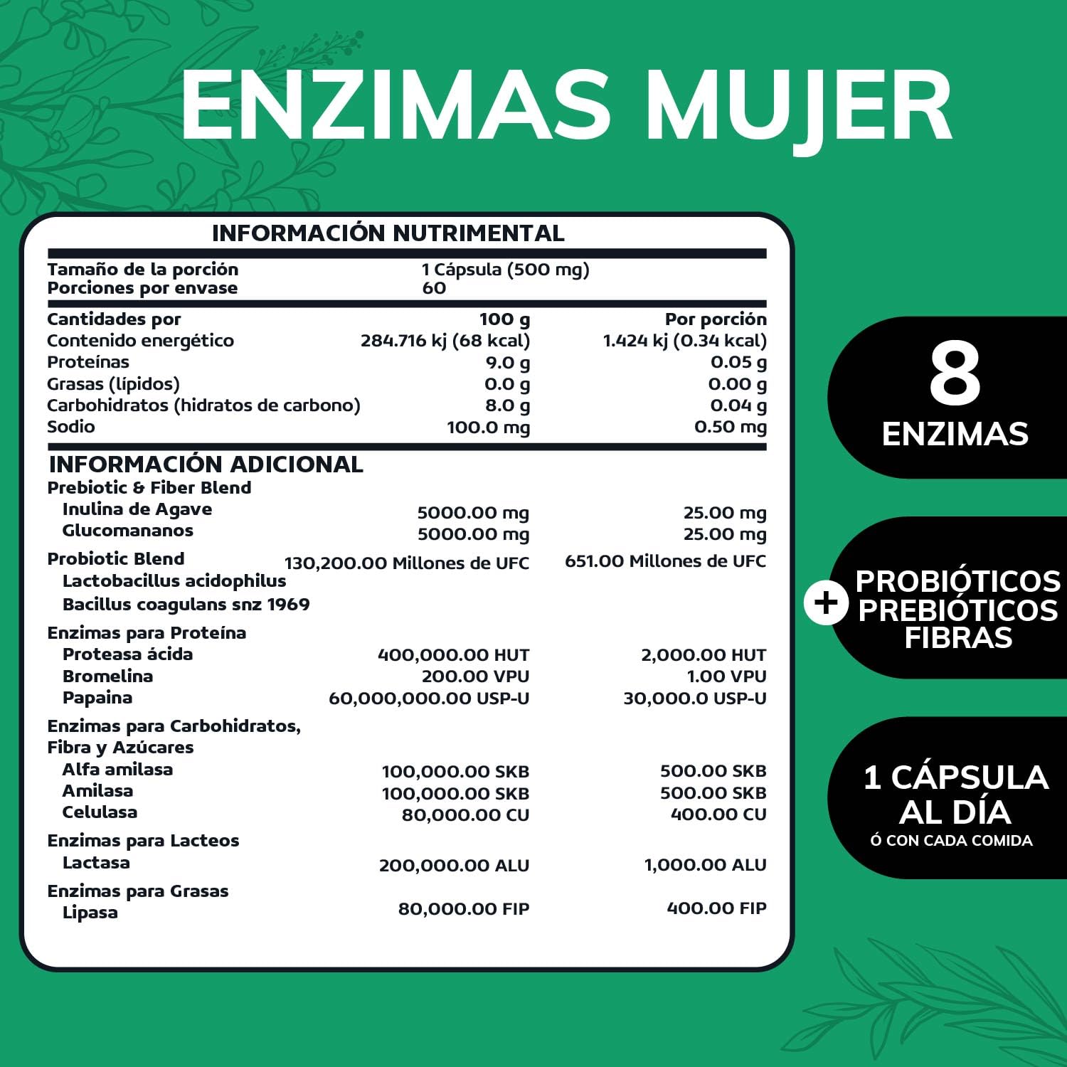 Suplemento Digestivo Quotidien Vegano Amplio Espectro para Mujer