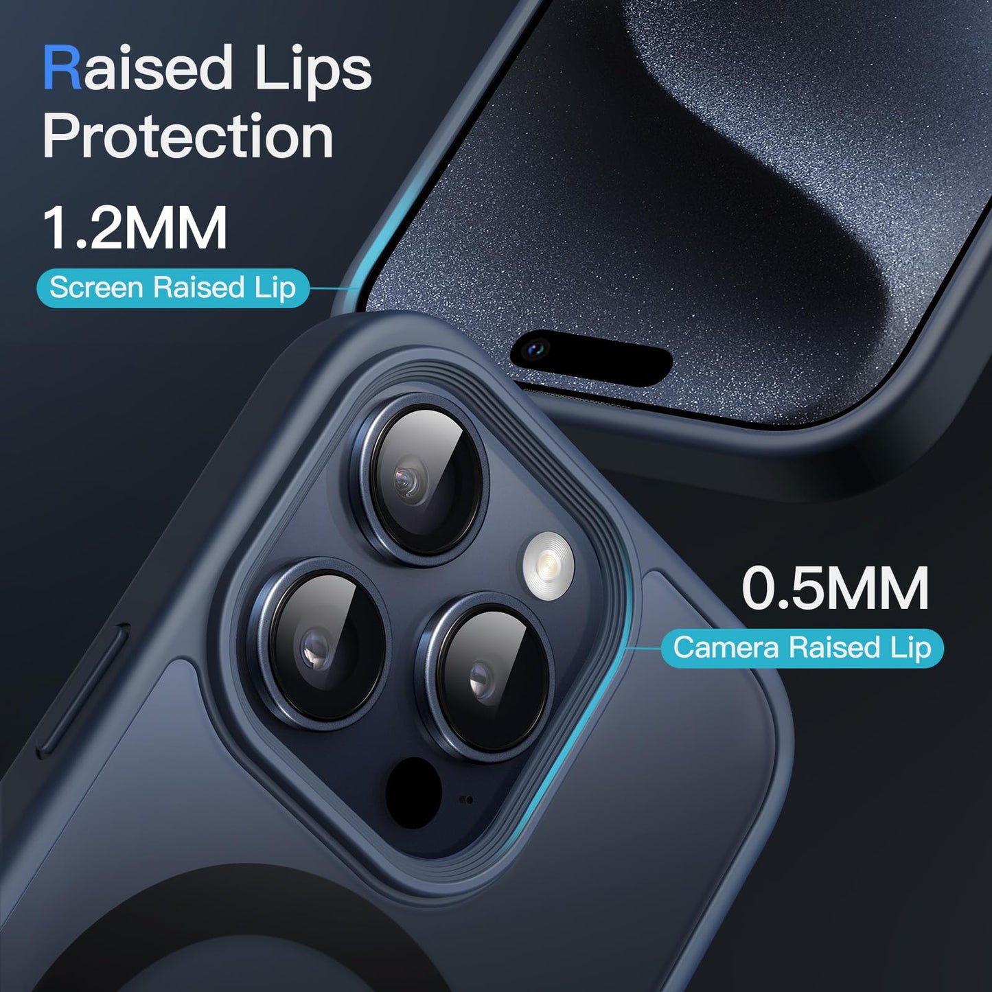 JETech Funda Magnética para iPhone 15 Pro MAX 6.7 Pulgadas Compatible con MagSafe, Carcasa Translúcida Mate Trasera Fina Antigolpes (Azul Tormenta)
