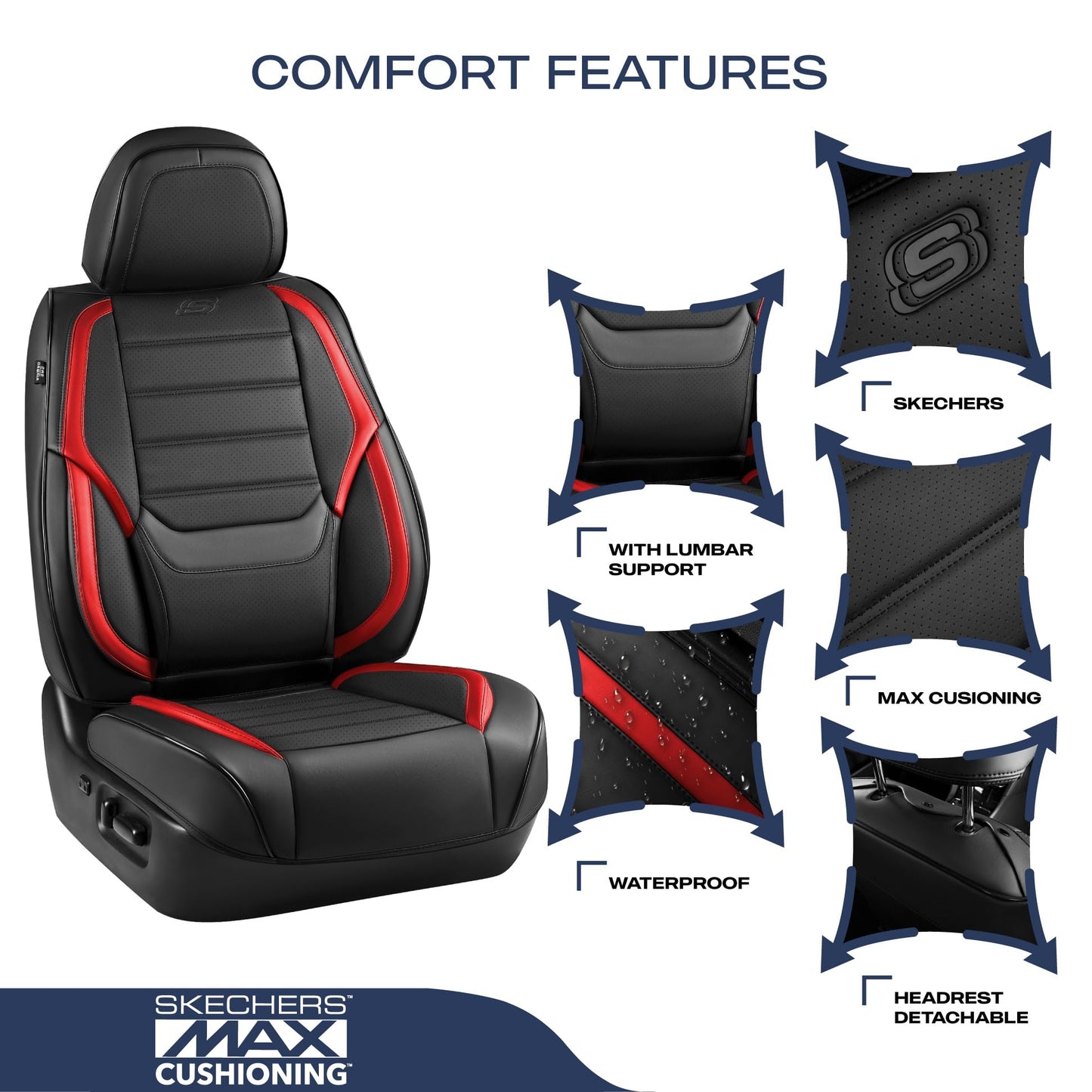 Skechers - Fundas de asiento de coche de cuero con espuma viscoelástica, juego completo de protector de asiento de coche impermeable, cojín de asiento de coche compatible con airbag automotriz, ajuste