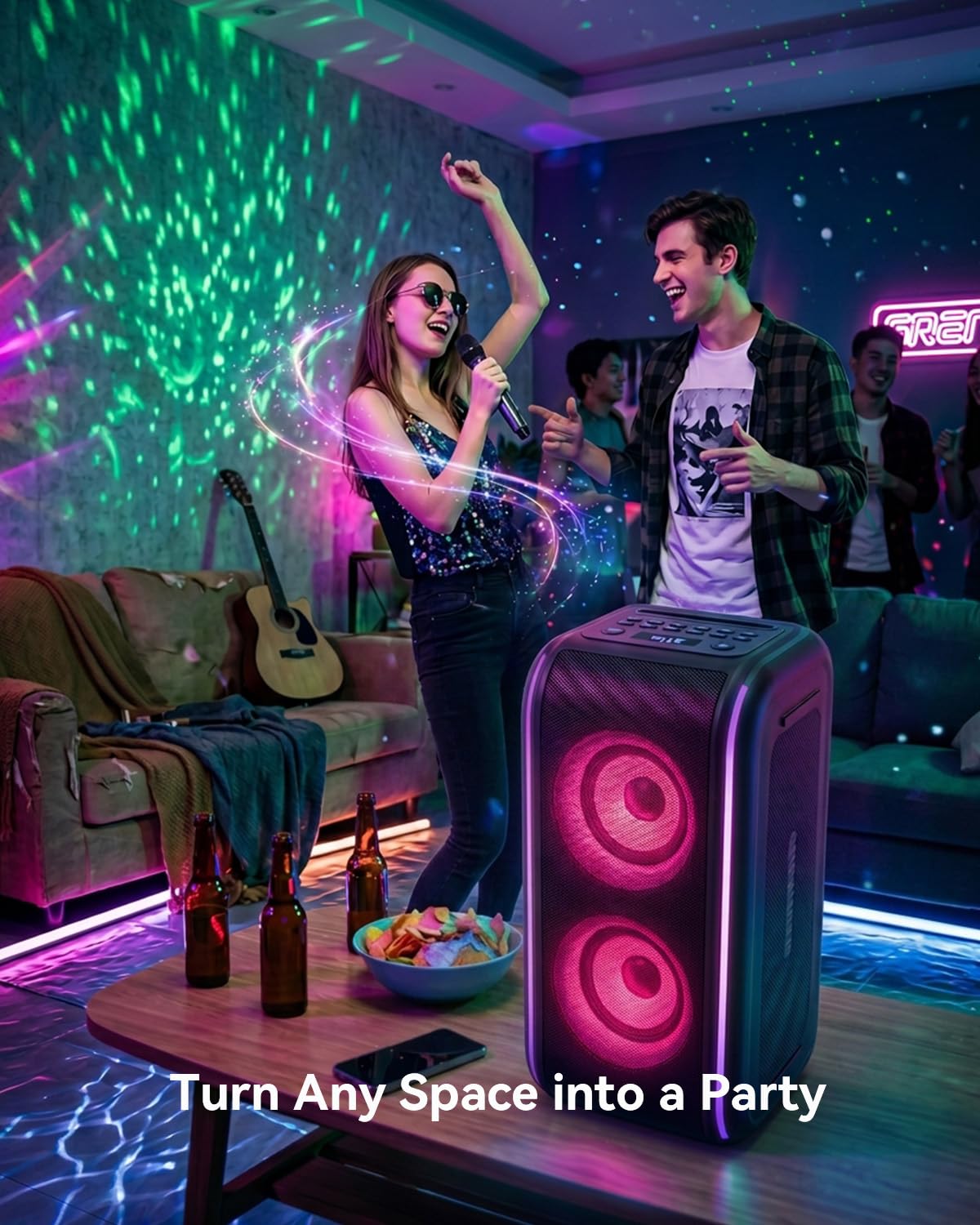Máquina Karaoke GKD62 Azul Potente con Altavoz Bluetooth Portátil y Micrófonos para Adultos/Niños