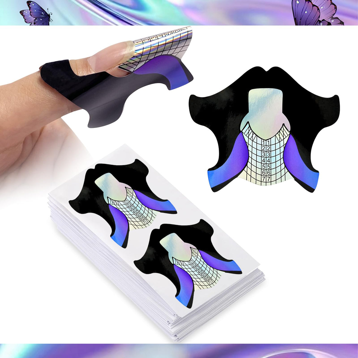 Calcomanías para Uñas HJ-NTF050 Negro y Arco Iris 100 Piezas