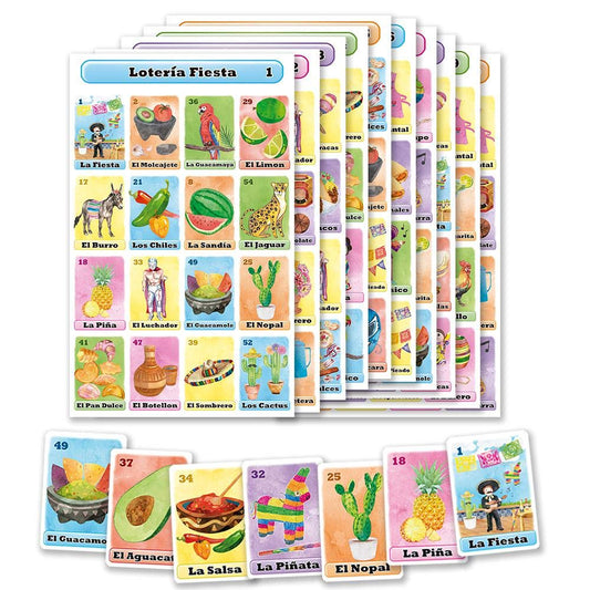 Loteria Fiesta - Juego en Español para 20 Jugadores con 20 Tablas y Baraja Completa de Cartas