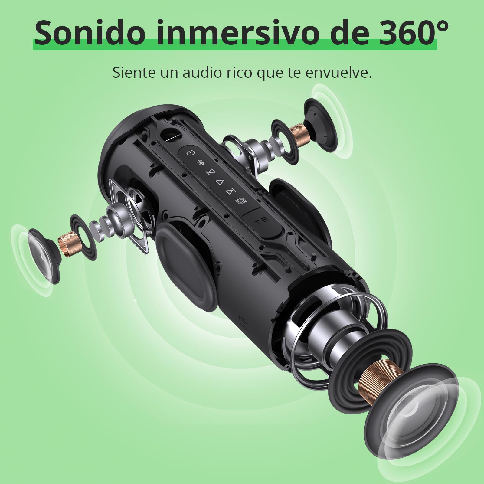 Tronsmart T8 Bocina Bluetooth Portátil para Exteriores, Sonido más Potente y nítido de 40W, Sonido de 360°, Audio de 2.1 Canales, IPX7, Personalizados Audio y Luces, cordón portátil (Azul)