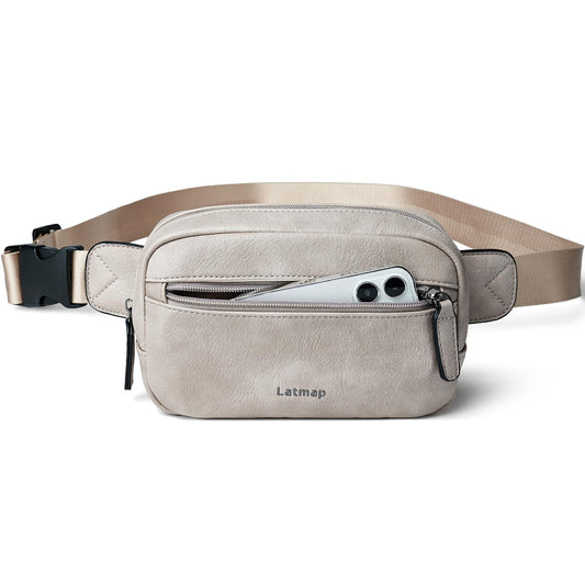 LATMAP - Riñonera de 2 L para todas partes, pequeña y a la moda, bandolera de piel sintética, impermeable, para mujer, a la moda, GrisáceoGreyish), Pequeño, Moda casual