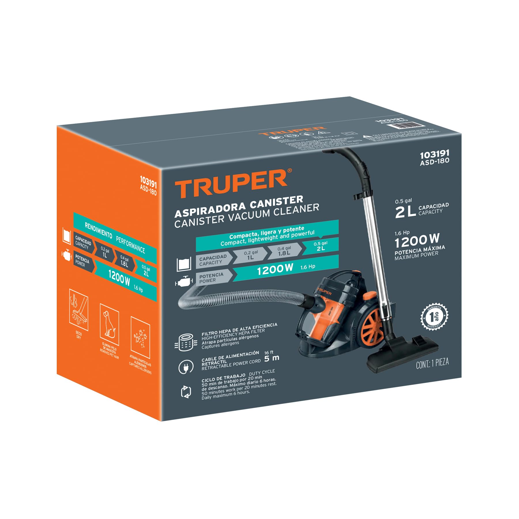Aspiradora Truper ASD-180 Potente Rojo de 1.8 L doméstica