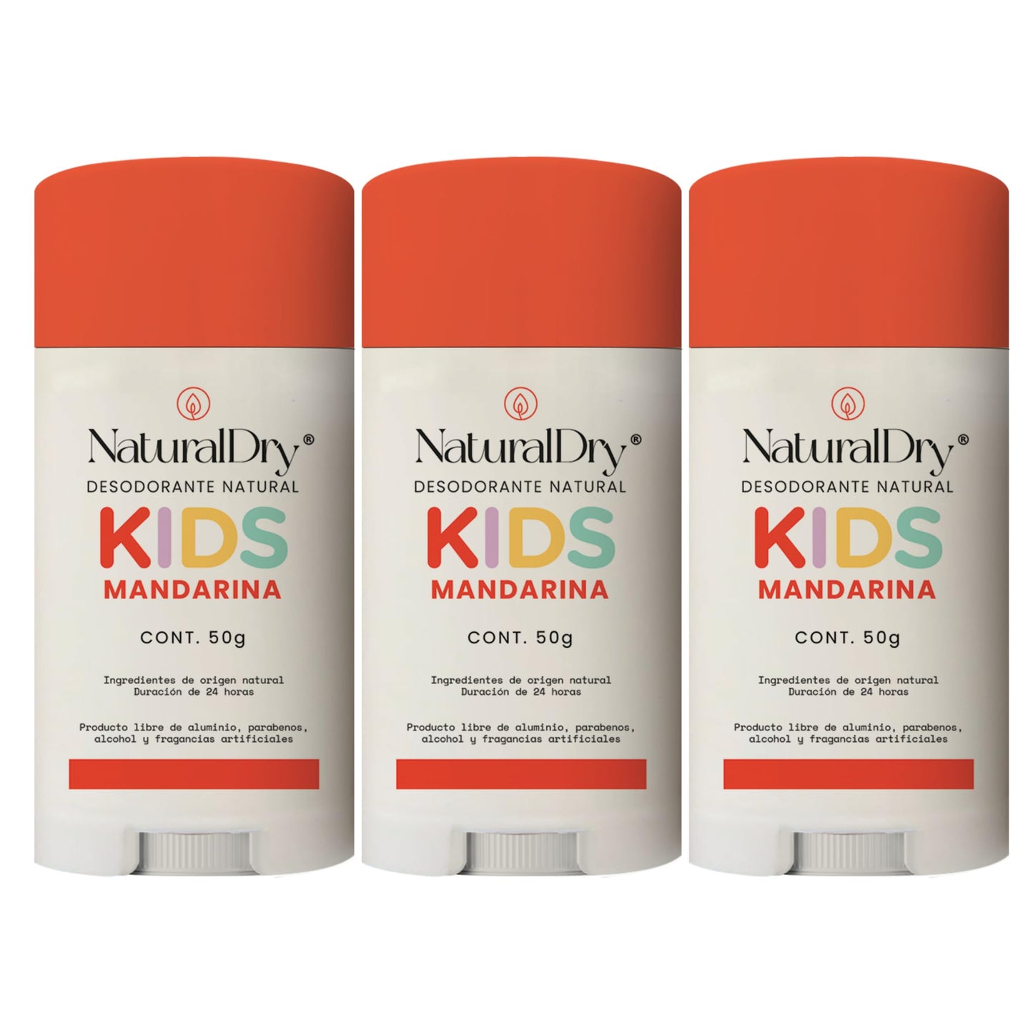 NaturalDry Kids - Desodorante infantil unisex Natural para niños - Sin aluminio - Sin parabenos - Aroma Mandarina - En barra (3 Unidades)