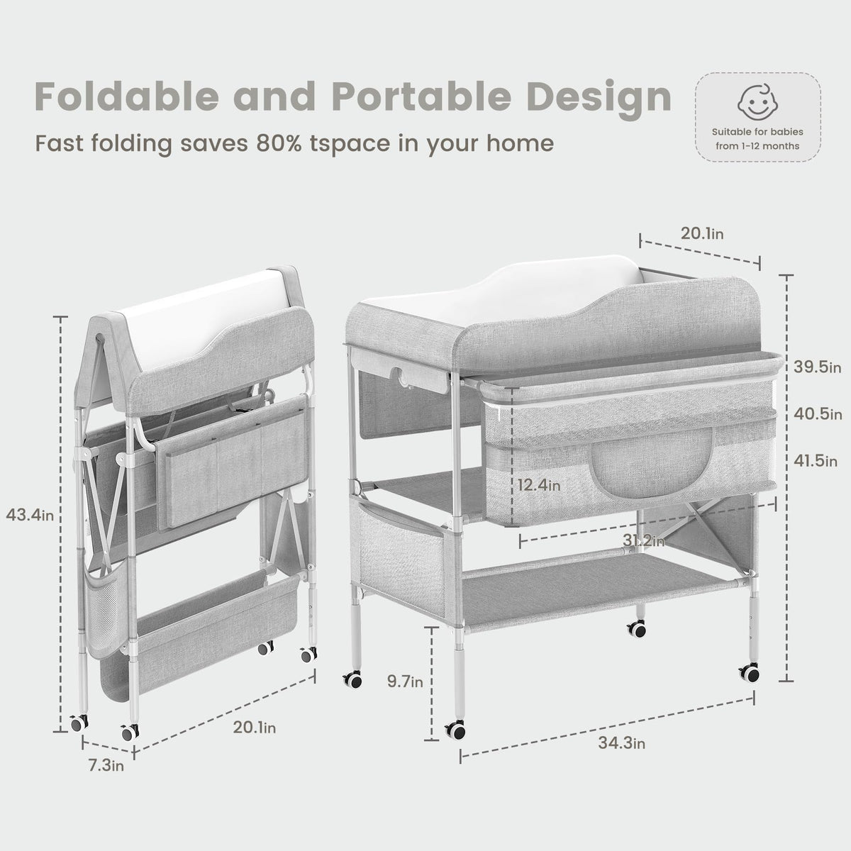 Cambiador portátil de pañales para bebé, estación plegable para cambiador de pañales, cambiador impermeable de altura ajustable para bebé y guardería, cambiador móvil