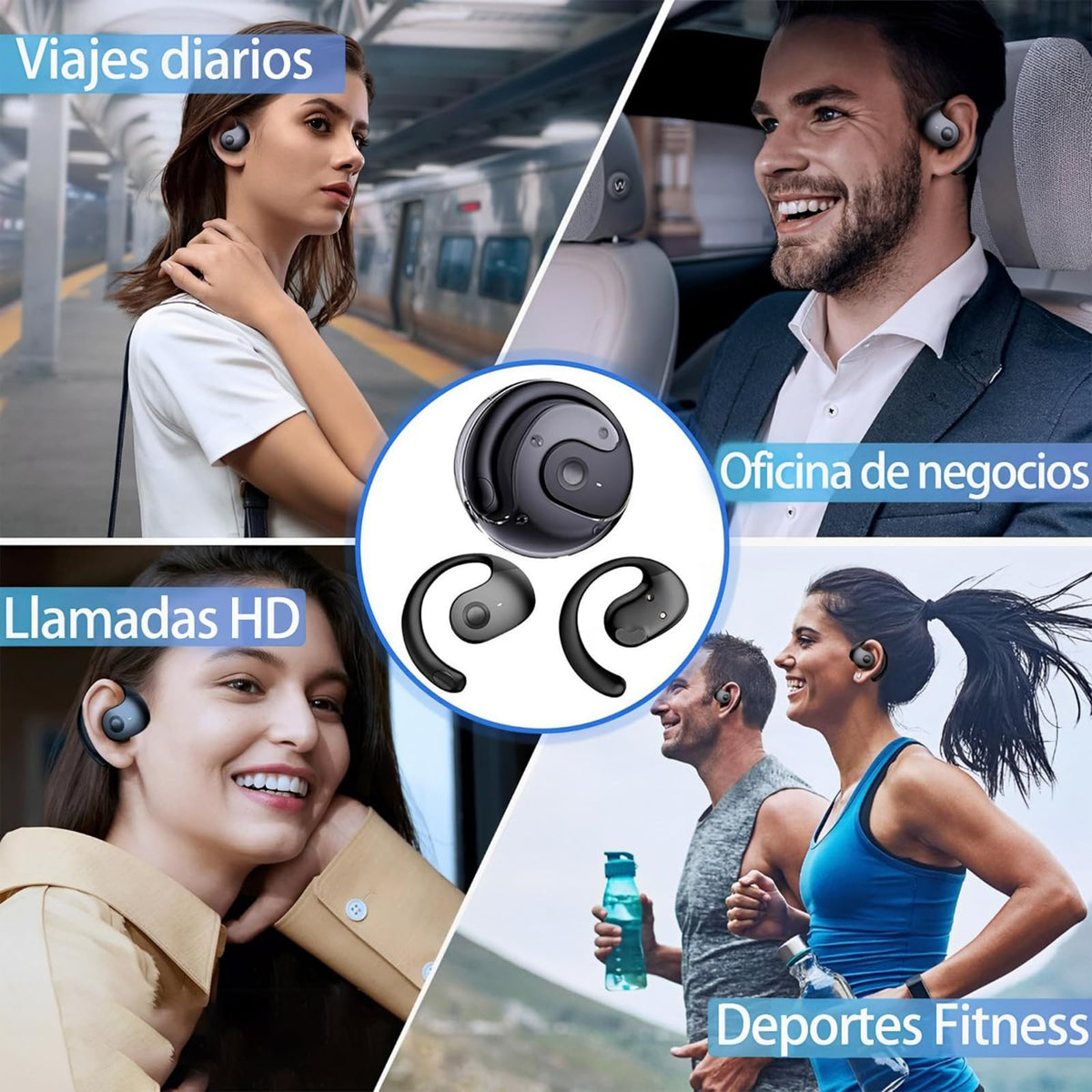 Auriculares Bluetooth TGHVCQ Amarillo Pálido y Negro Hi-Fi Deportivos con Estuche de Carga