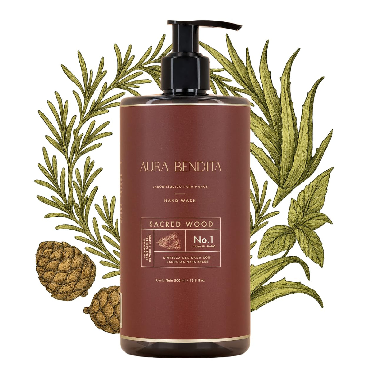 Jabón líquido para manos con aceites esenciales de cedro 500ml Aura Bendita