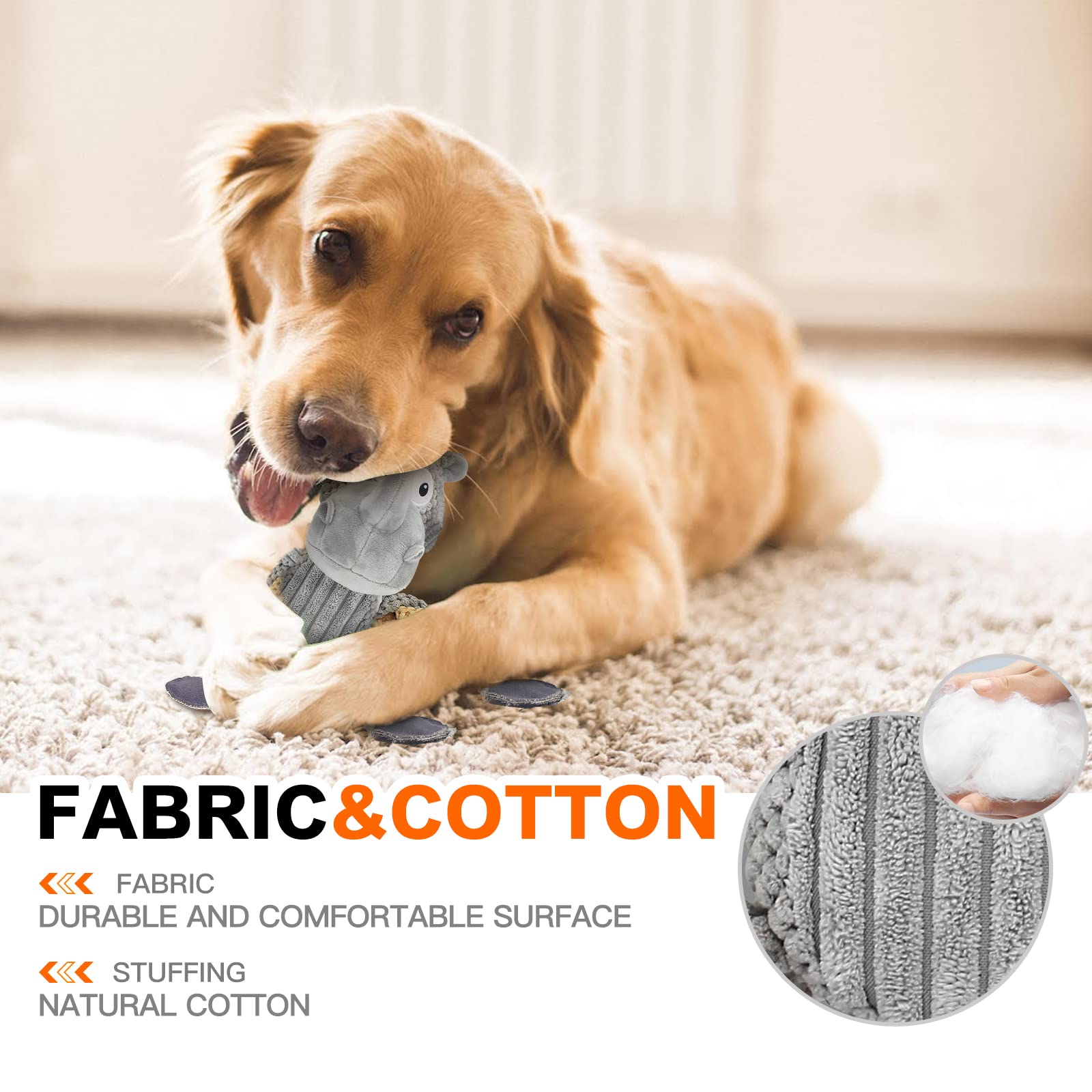 Juguetes chirriantes para perros, juguetes de peluche para perros, juguetes de peluche interactivos duraderos para perros de peluche para cachorros, pequeños, medianos y grandes, para reducir el aburrimiento agresivo (gris)