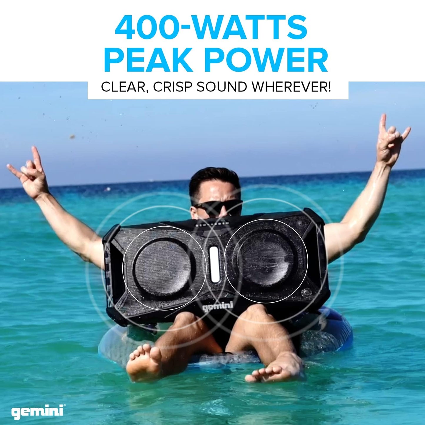 Gemini Sound SOSP-8BLK Soundsplash Recargable Impermeable inalámbrico 420 W Potencia máxima Flotante Altavoz Fiesta