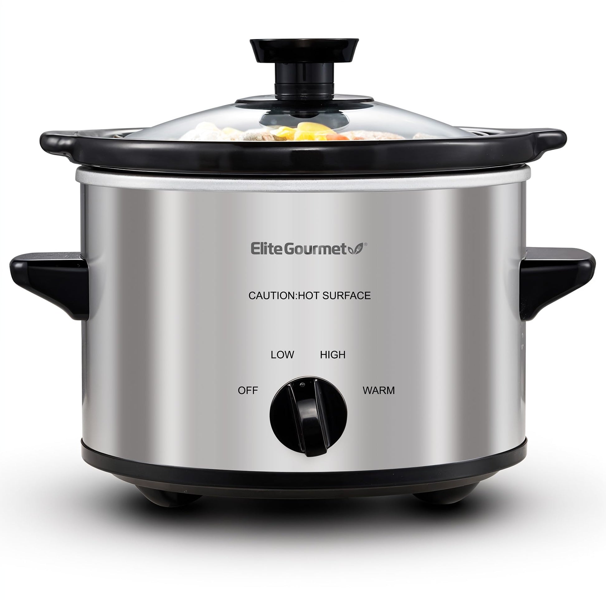 Elite Gourmet - Olla de cocción lenta eléctrica MST-250XS, temperatura ajustable, platos principales, salsas, guisos y salsas, tapa de vidrio para lavavajillas y olla de cerámica, capacidad de 1.5 cuartos de galón, acero inoxidable