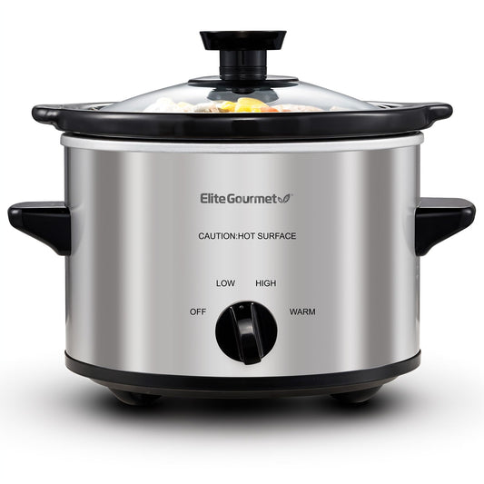 Elite Gourmet - Olla de cocción lenta eléctrica MST-250XS, temperatura ajustable, platos principales, salsas, guisos y salsas, tapa de vidrio para lavavajillas y olla de cerámica, capacidad de 1.5 cuartos de galón, acero inoxidable