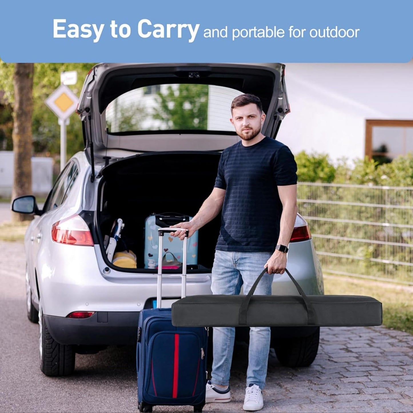 VISULAPEX Pantalla de proyección portátil de 120 Pulgadas con Soporte, 16:9 4K HD, para Interiores y Exteriores, Plegable, Antiarrugas, con Funda de Transporte para Cine en casa