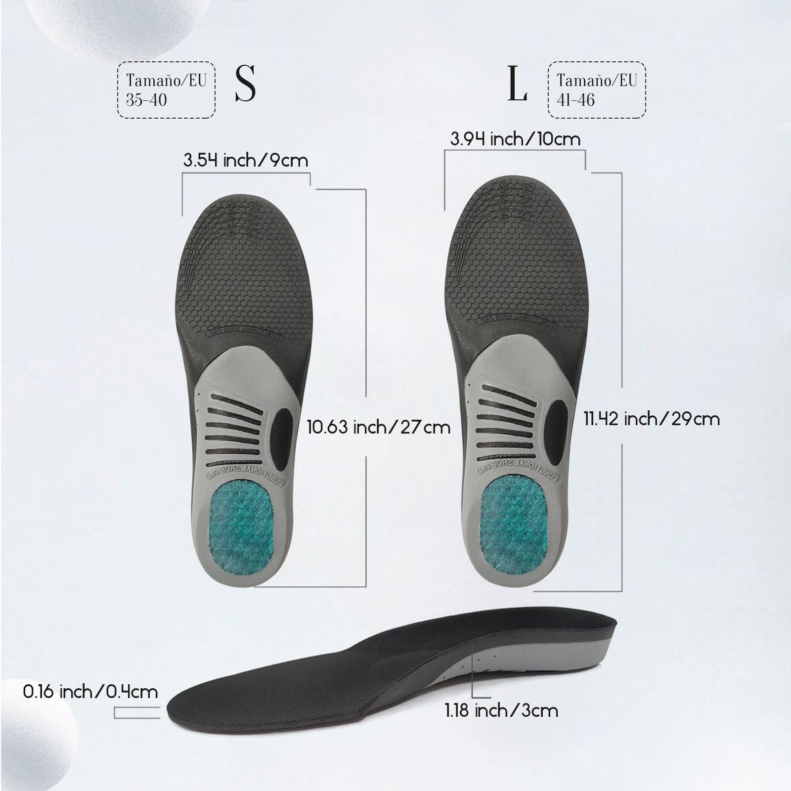 Plantillas Ortopédicas Fascitis Plantar Confort para Zapatos Negro Anti Fatiga para Hombre y Mujer