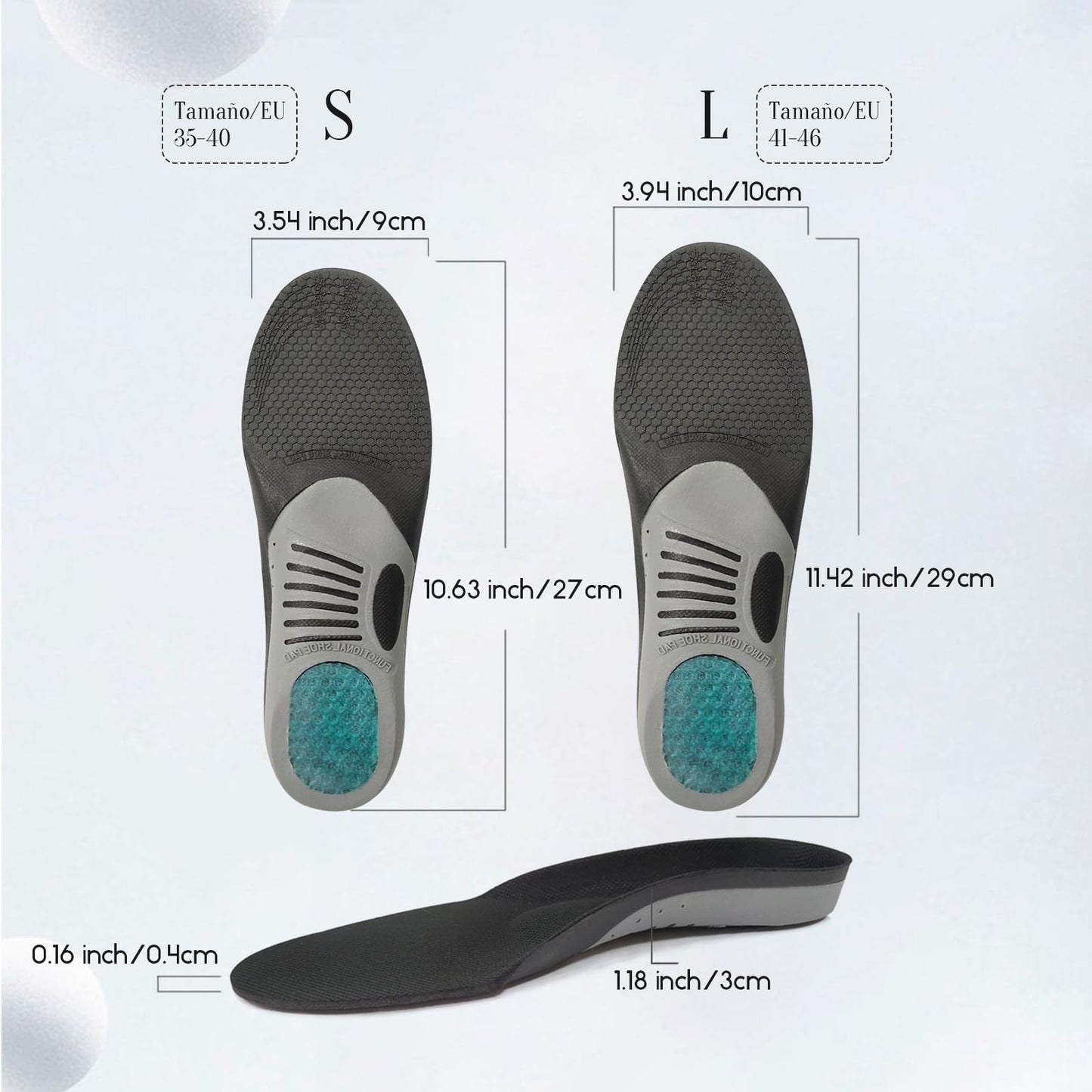 Plantillas Ortopédicas Para Fascitis Plantar, Confort, Anti Fatiga, Negro, Para Hombre y Mujer