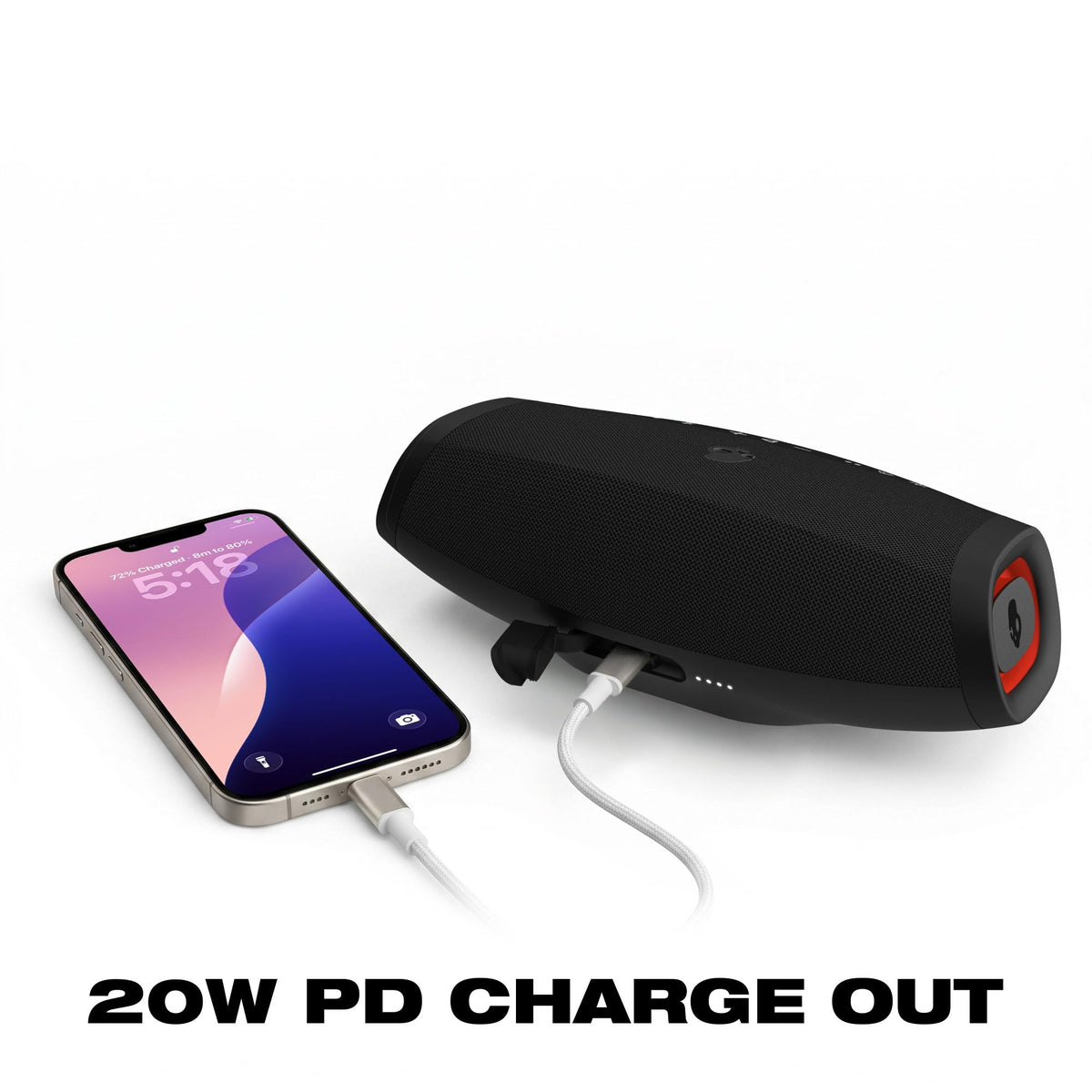 Altavoz Bluetooth Portátil Skullcandy Negro con Mosquetón y Correa Integrados, IPX7 Impermeable, Powerbank USB-C, Auracast Multi-Speaker Link y LED Lightshow