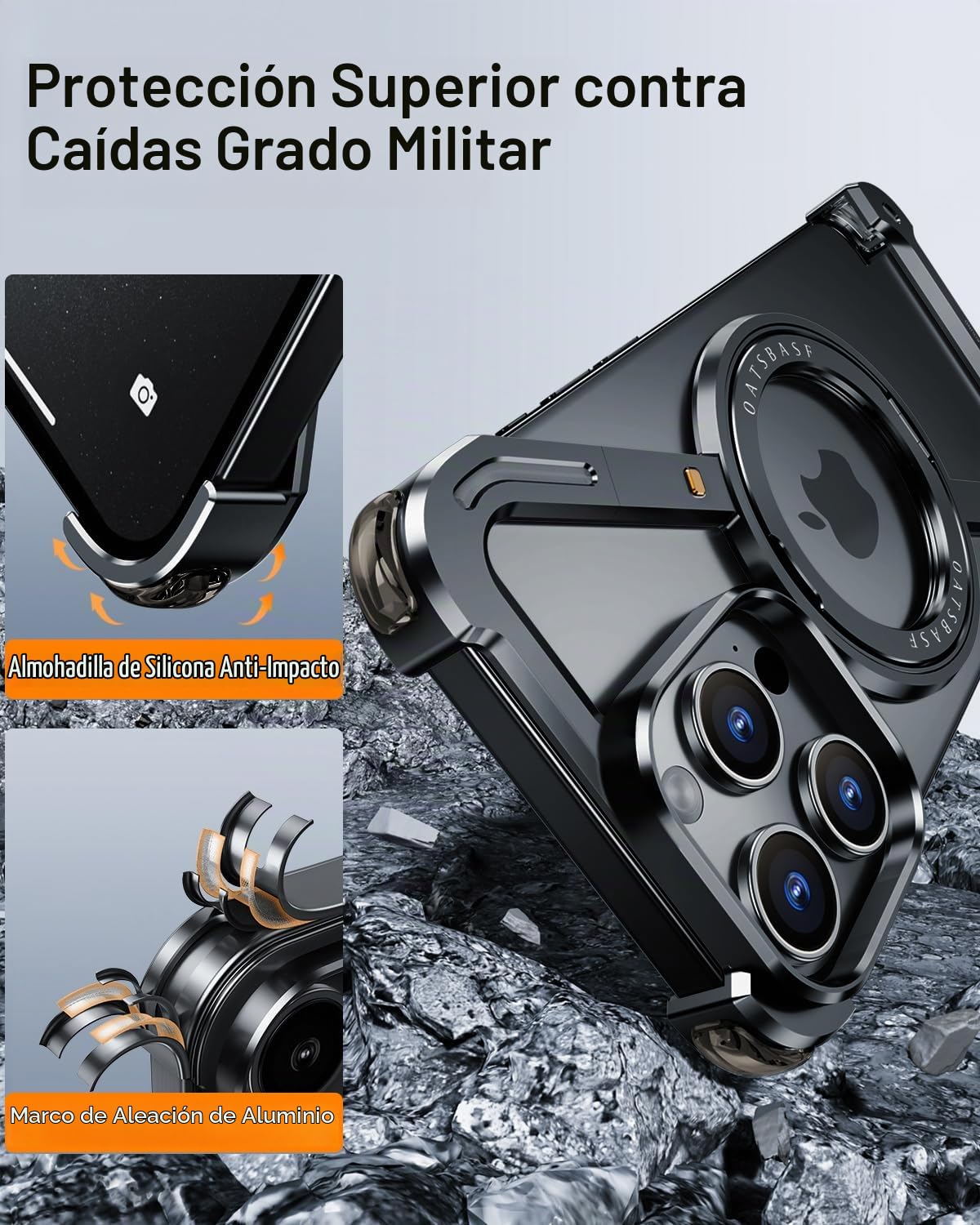 Funda para iPhone 14 Pro OGRANEE Z Negro Soporte Magnético Giratorio 360° Ultrafina y Dura