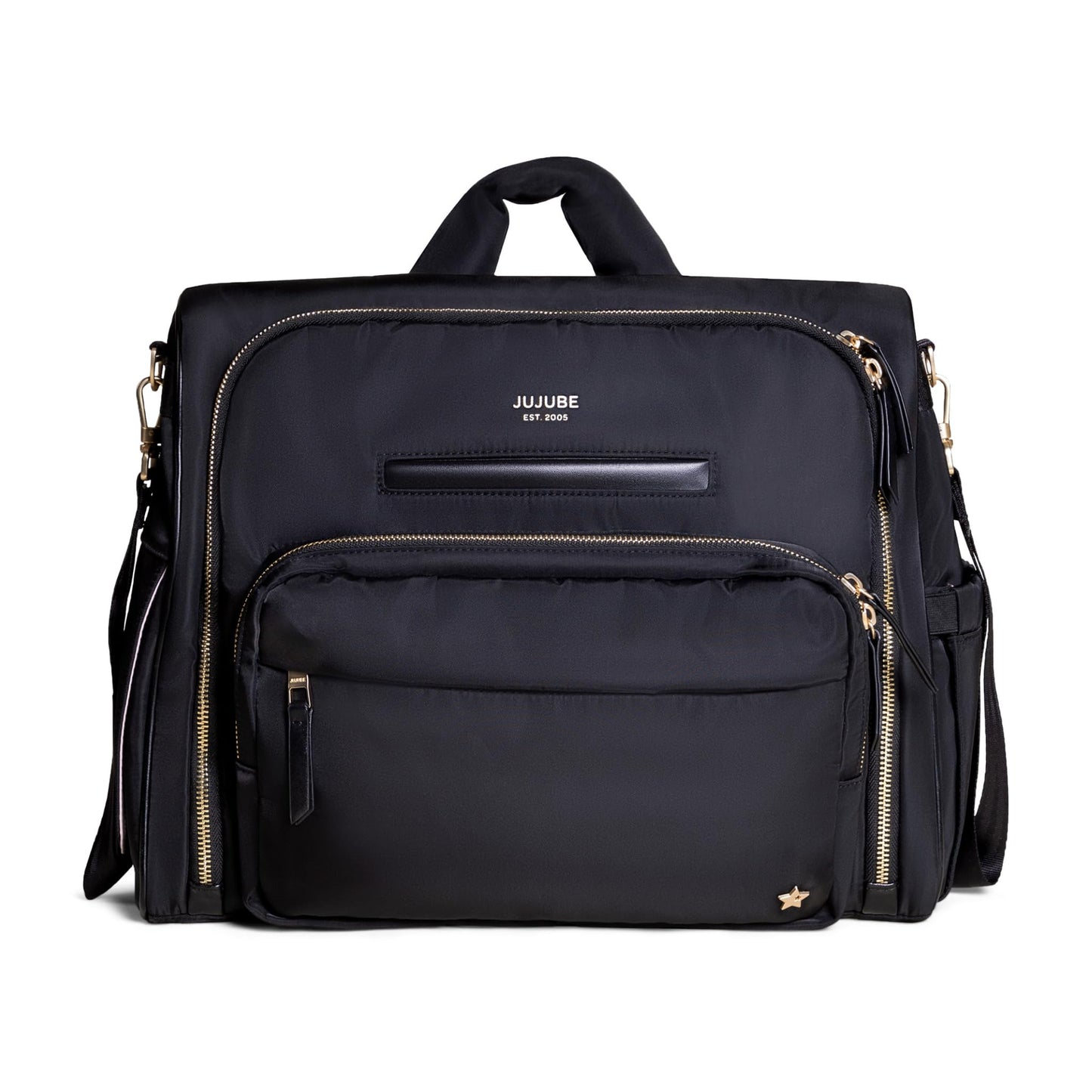 JuJuBe - Mochila convertible para pañales con cambiador, organizador de gran capacidad de 14 bolsillos, bolsillo aislado para botellas, toallitas de acceso rápido, correas para carriola, manga para