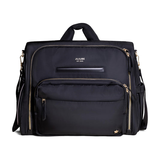 JuJuBe - Mochila convertible para pañales con cambiador, organizador de gran capacidad de 14 bolsillos, bolsillo aislado para botellas, toallitas de acceso rápido, correas para carriola, manga para
