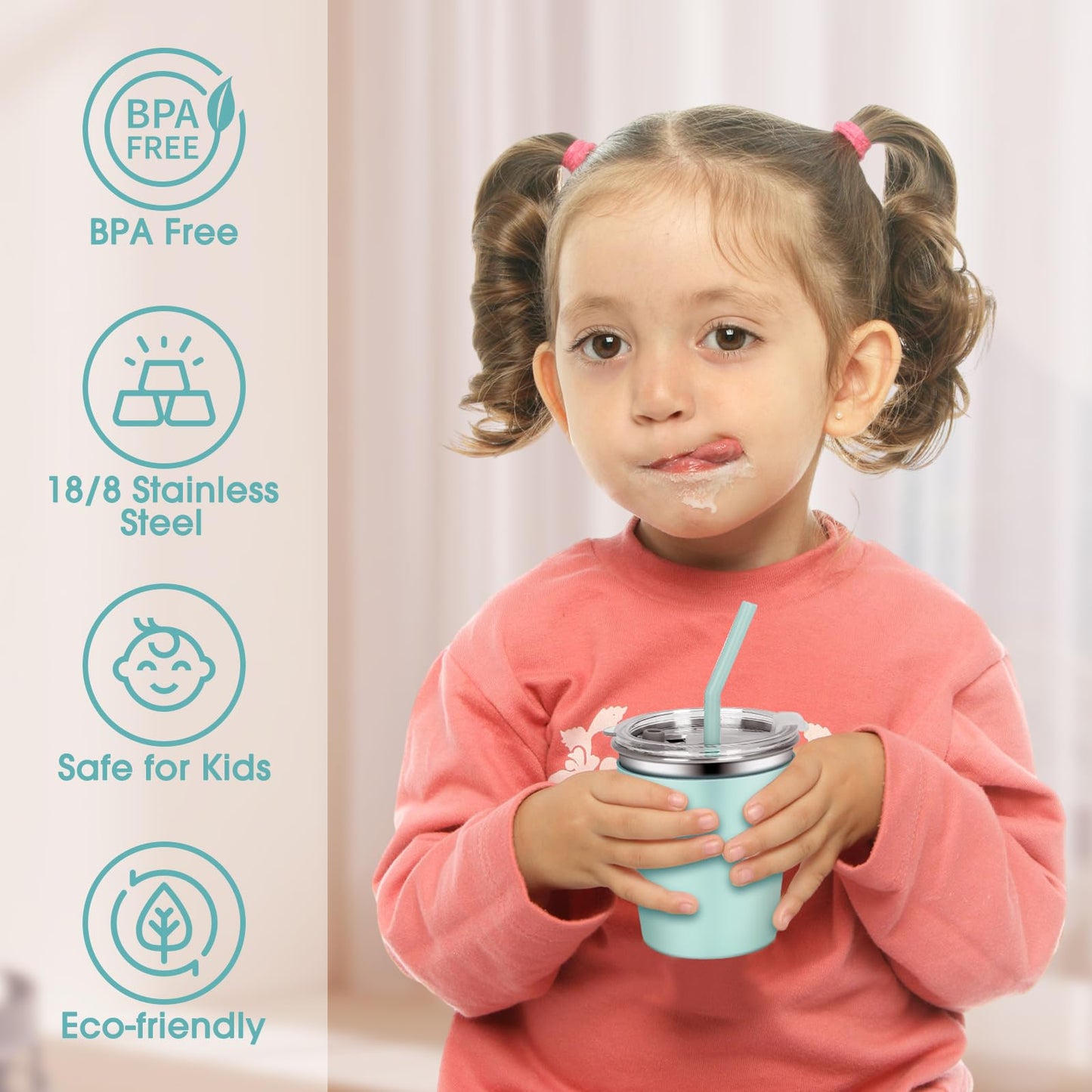 Rommeka Paquete de 12 Vasos para Niños a Prueba de Derrames, Vaso Sippy de Acero Inoxidable de 12oz con Pajitas y Tapas, Vaso de Agua con Fundas de Silicona Coloridas para Niños y Adultos