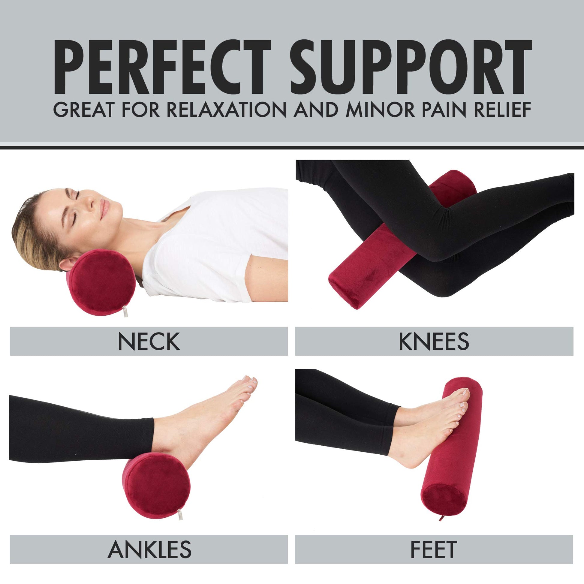 AllSett Health - Almohada de espuma viscoelástica para cuello cervical, almohada de cuello redondo, soporte para dormir, almohada para cama, piernas, espalda y yoga, funda de baño color burdeos