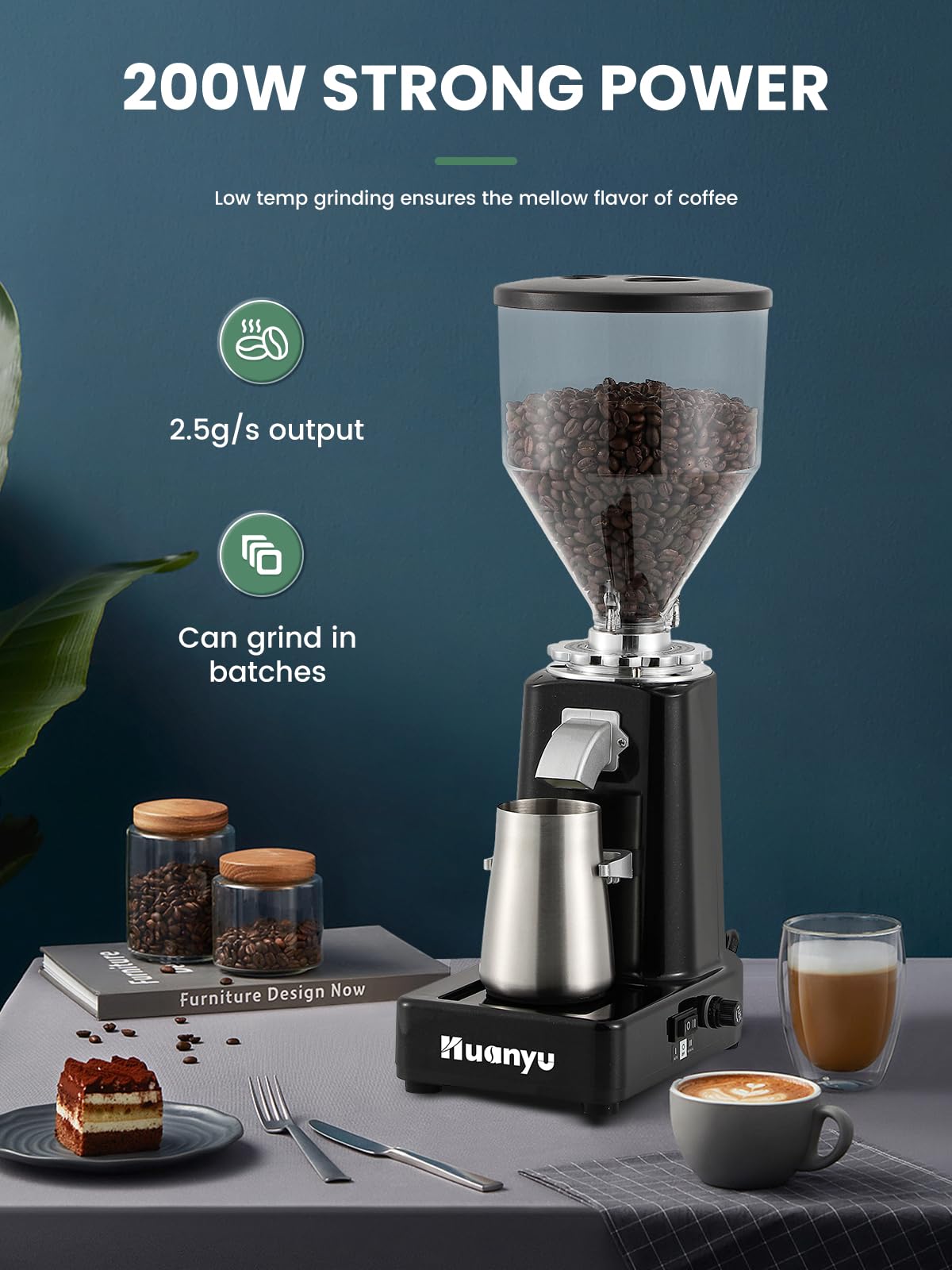 Huanyu molinillo de café eléctrico ajustable molino de fresa plana con 19 ajustes de molienda precisa 35OZ 36Cups de café de grano de la máquina de molienda de actualización automática de punto de acción para Espresso Francés Prensa turco