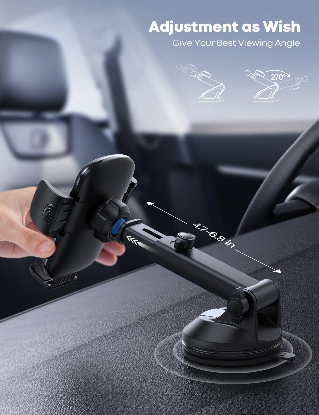 Lamicall Phone Mount for Car - [Succión Ultra 70LBS] Soporte para Celular Automovil Porta Celular para Auto Salpicadero, Reutilizable, Liberación Rápida, Compatible con Todos Celular, iPhone, Samsung