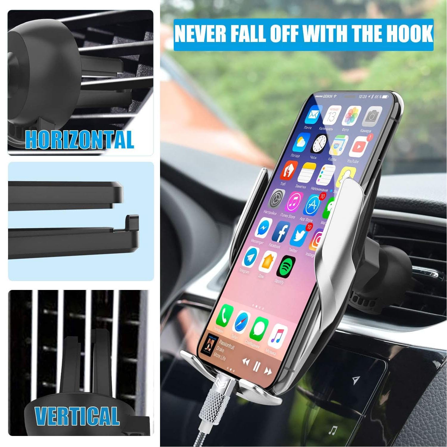SOZOMO Cargador de Coche Inalámbrico, Soporte de Teléfono paraCoche,Soporte Cargador 2 en 1，15w Cargador De Coche Rapida,para Todos Teléfonos Móviles con Función de Carga Inalámbrica ﻿