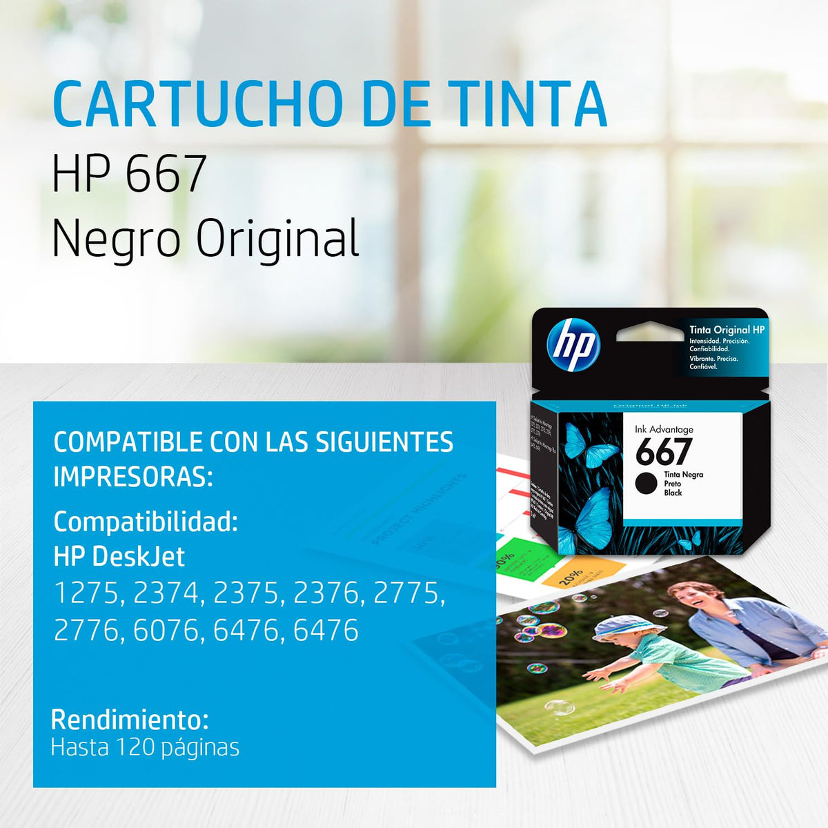 Cartucho de Tinta HP Negro Original Compatibilidad DeskJet Ink Advantage 1275 2374 2375 2376 2775 2776 6076 6476