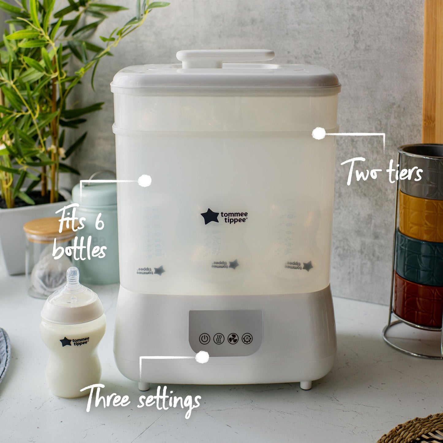 Esterilizador Eléctrico de Vapor Tommee Tippee Blanco con Secador para Biberones y Accesorios de Bebé