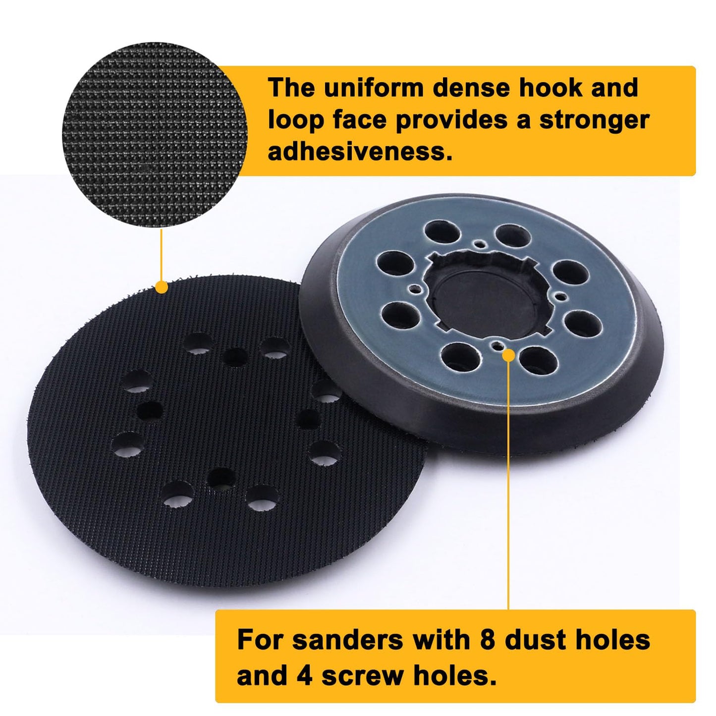 Paquete de 4 almohadillas para orejas de lijado de repuesto de gancho y bucle de 5 pulgadas para DeWalt DWE64233 y N329079 compatible con DWE6423/6423K, DWE6421/6421K, DWE6421-B2, DWE6421-B3, DWE6421-BR, DCC. W210B (4 paquetes)