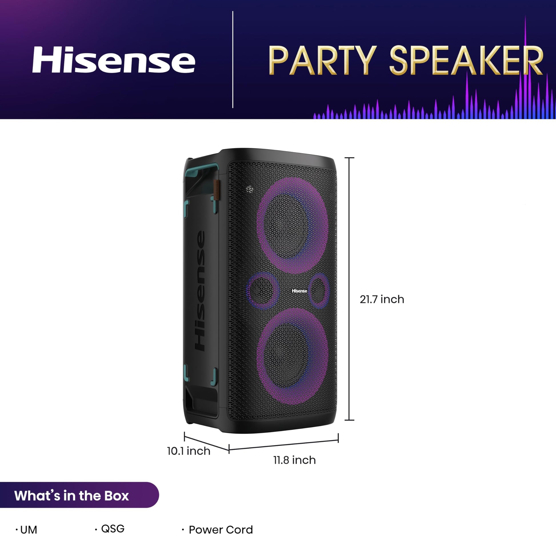 Hisense Ultimate - Altavoz inalámbrico para Fiesta Exterior e Interior con subwoofer, 2.0 CH, 300 W, IPX4 Impermeable, batería de Larga duración, Bluetooth5.0, Modo DJ y Karaoke (HP100)